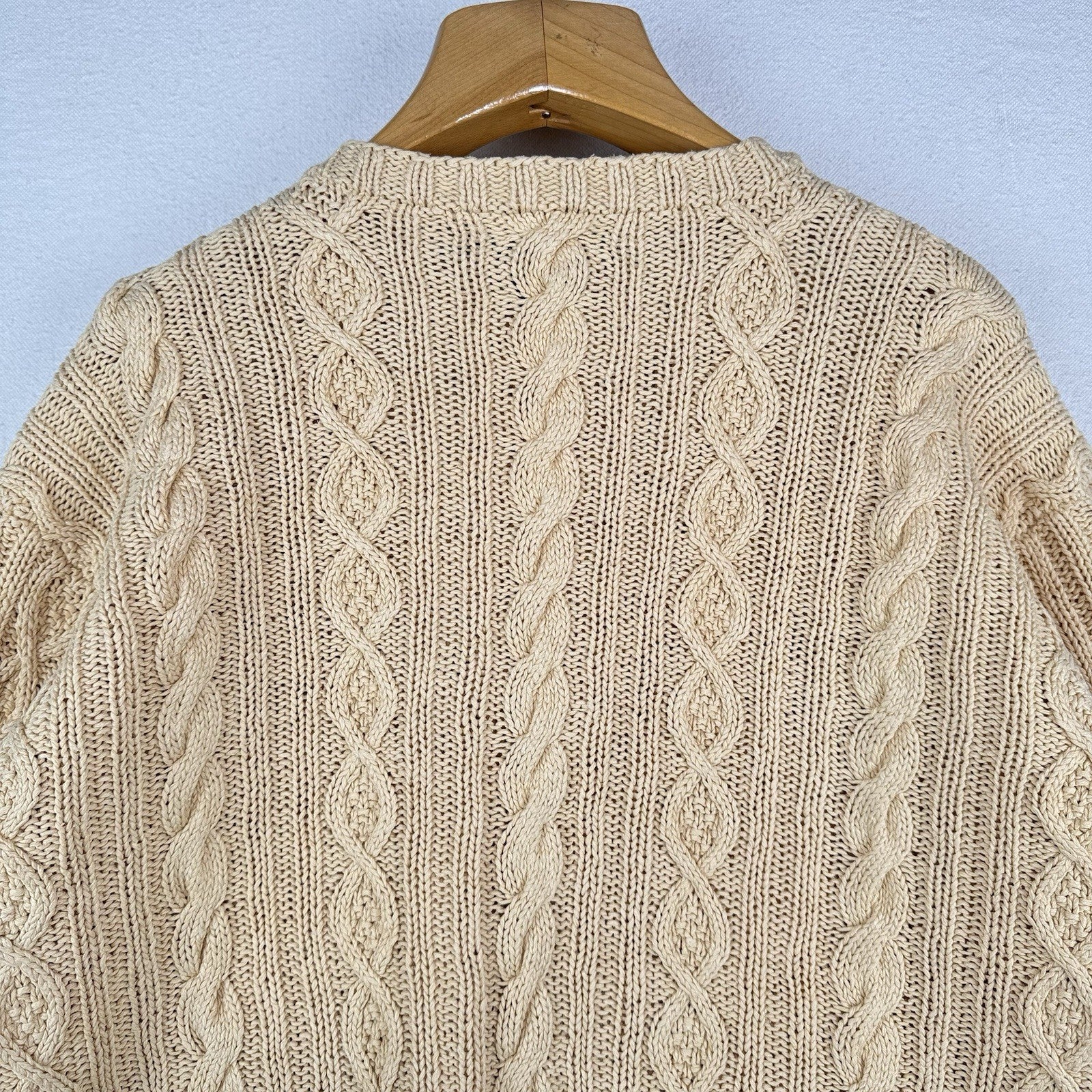 90’s Vtg Polo Ralph Lauren Mens L  Hand Knit Fisherman Cable Sweater Linen Blend