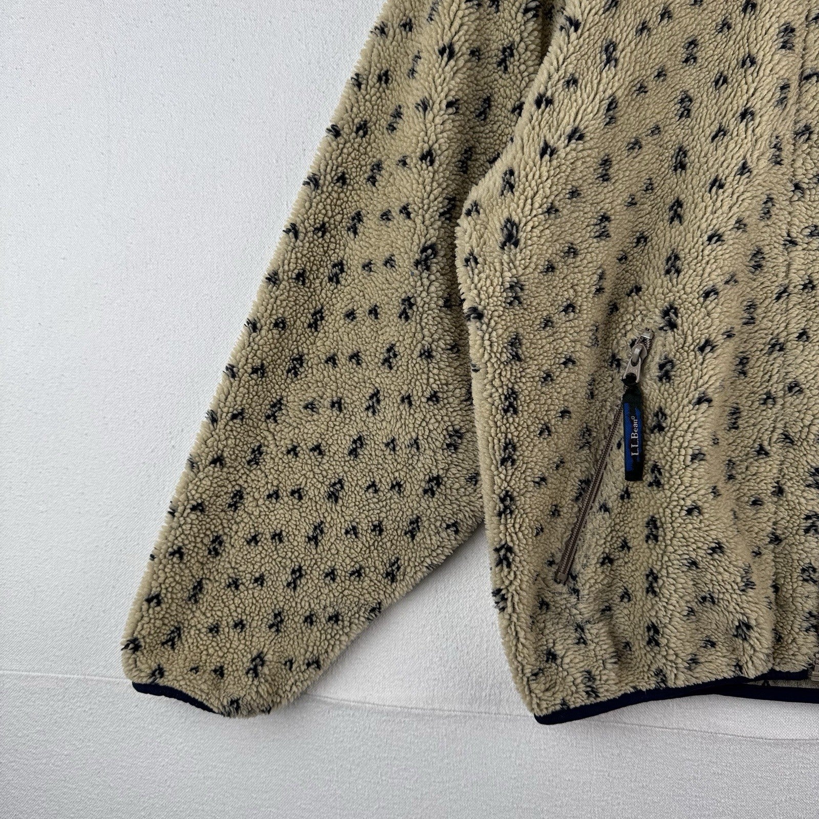80's Vtg L.L. Bean Tan Beige Birdseye Fleece Sherpa Jacket Size M Deep Pile Boxy