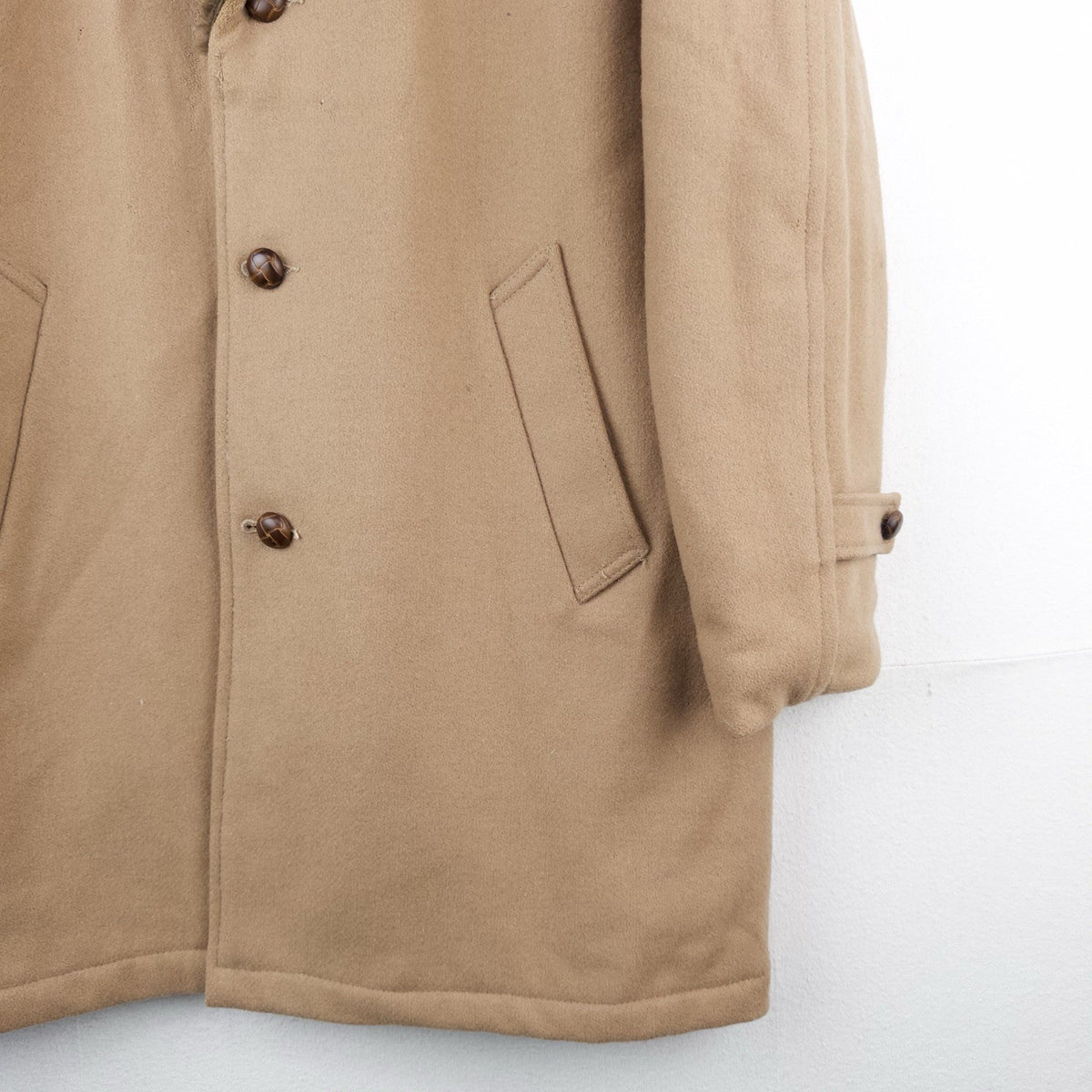 70’s Vtg Wool Men’s L/XL 44 Car Coat Overcoat Camel Brown Faux Fur Lining Collar