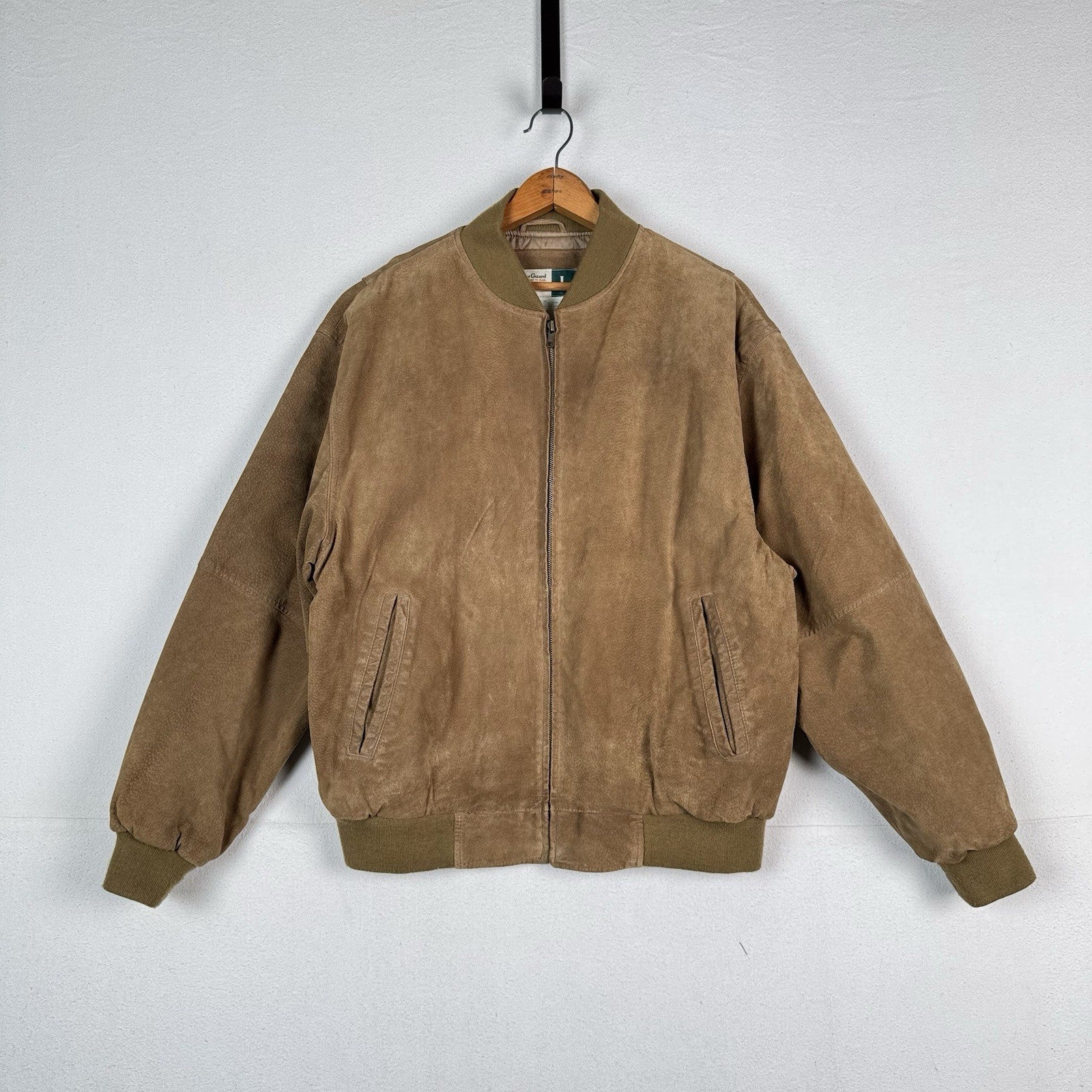 Vintage Wear Guard Genuine Leather Bomber Jacket Mens Large Tan Suede Lined 90s