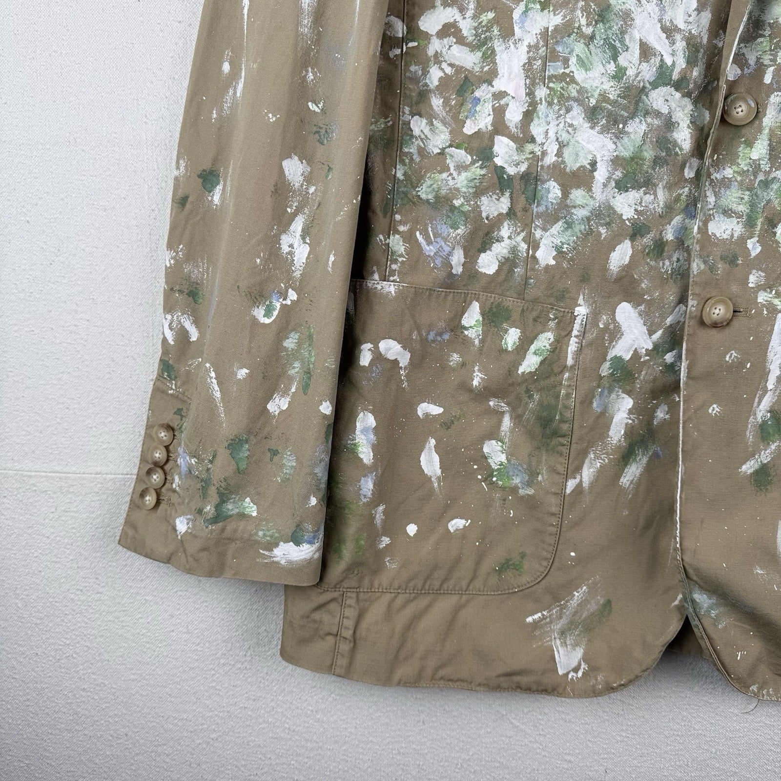 Polo Ralph Lauren Hand-Painted Men’s S Blazer Jacket Cotton Beige Unstructured