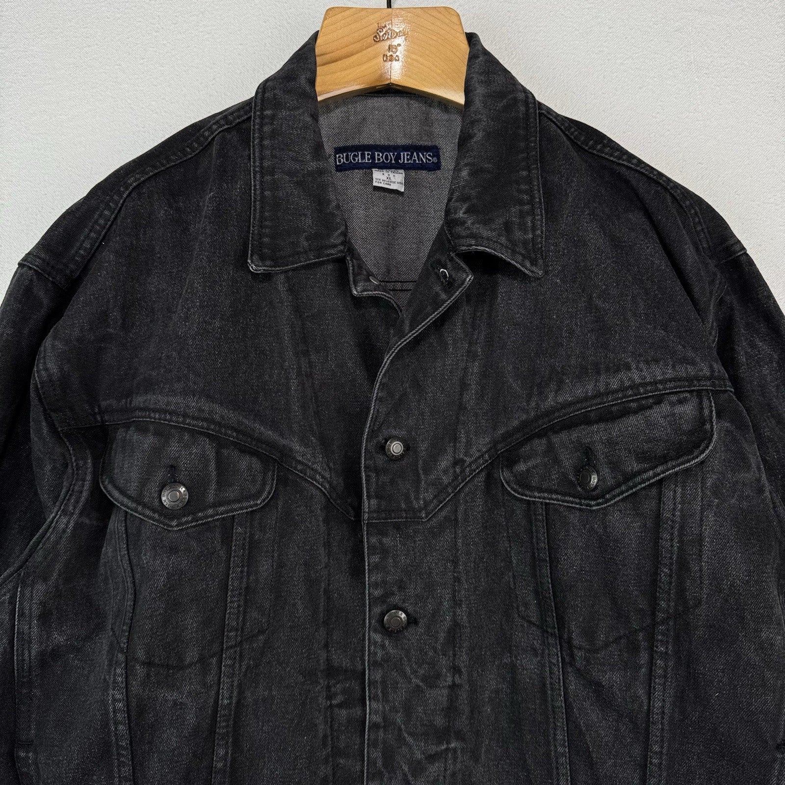 80’s Vintage Bugle Boy Denim Trucker Jacket Men’s XL Boxy Faded Black *Read