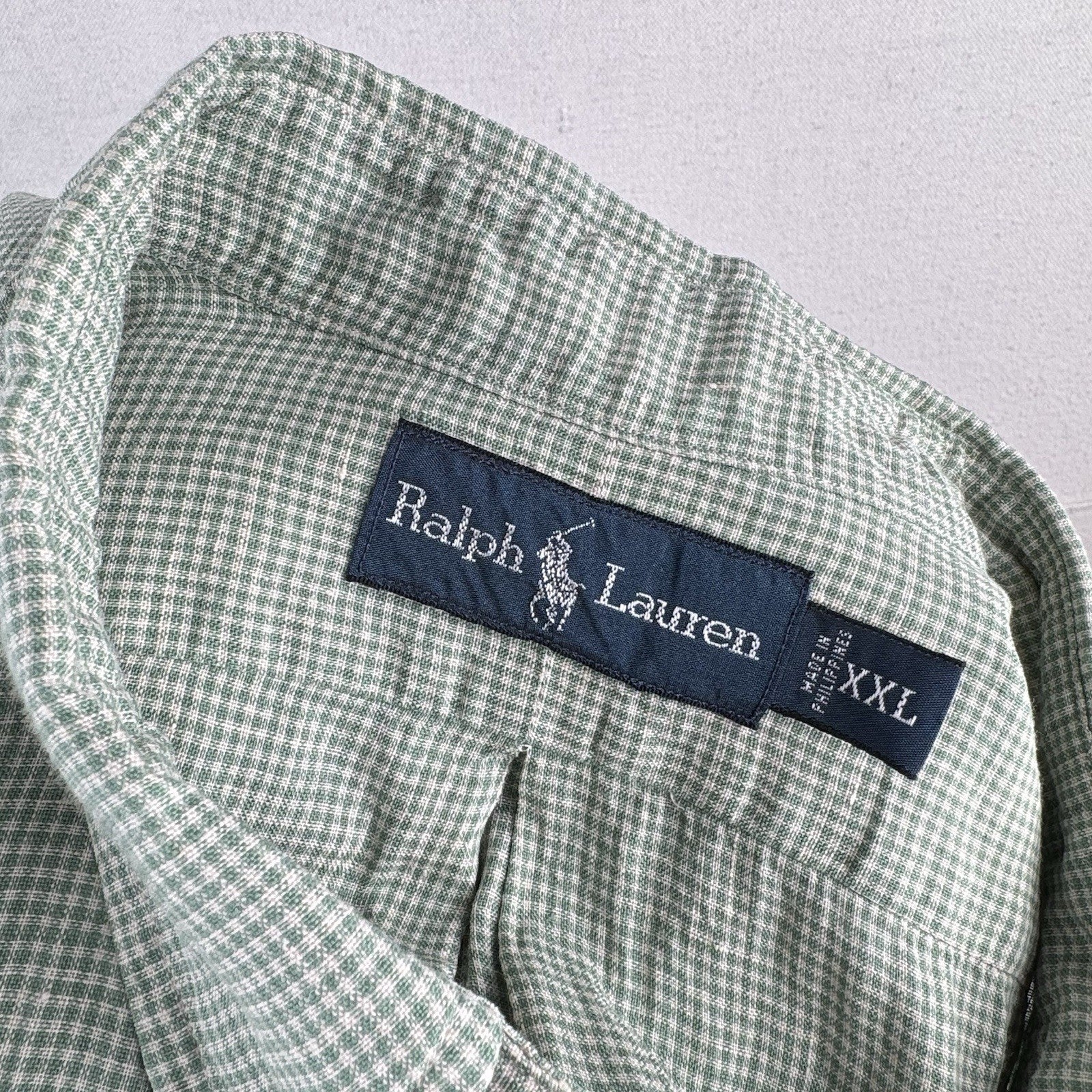 Vintage Ralph Lauren Mens XXL Green Plaid 100% Linen Short Sleeve Shirt