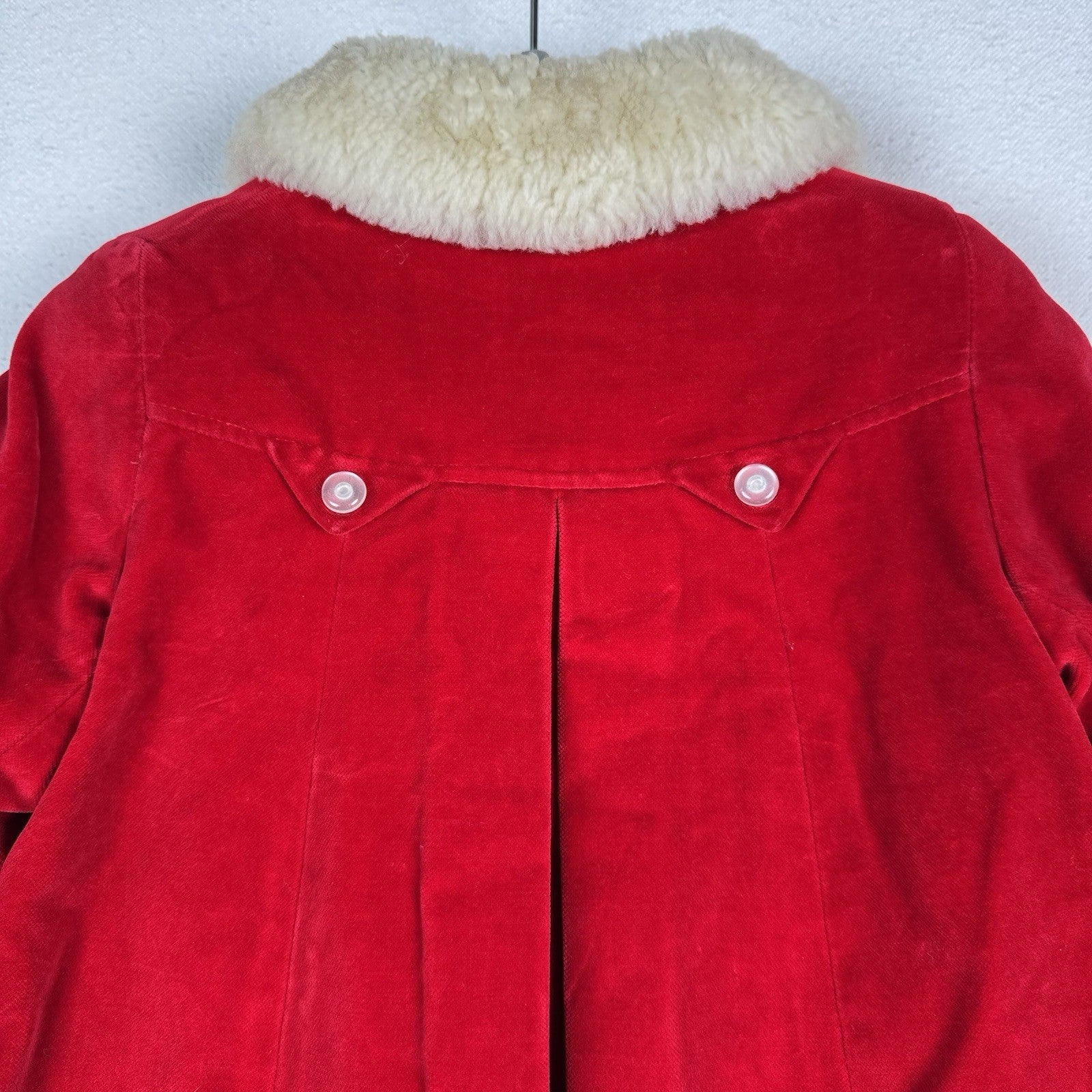 Vintage 60’s 70’s Red Velvet Swing Coat Fur Collar Made In Canada 3T Toddler