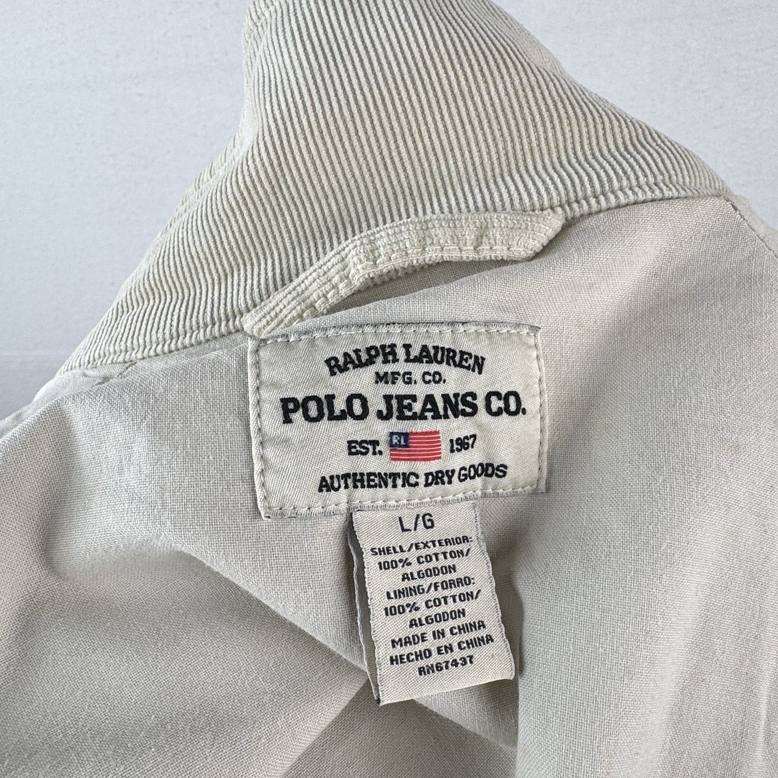 Vtg Ralph Lauren Polo Jeans Co Men’s L Harrington Corduroy Zip Bomber Jacket