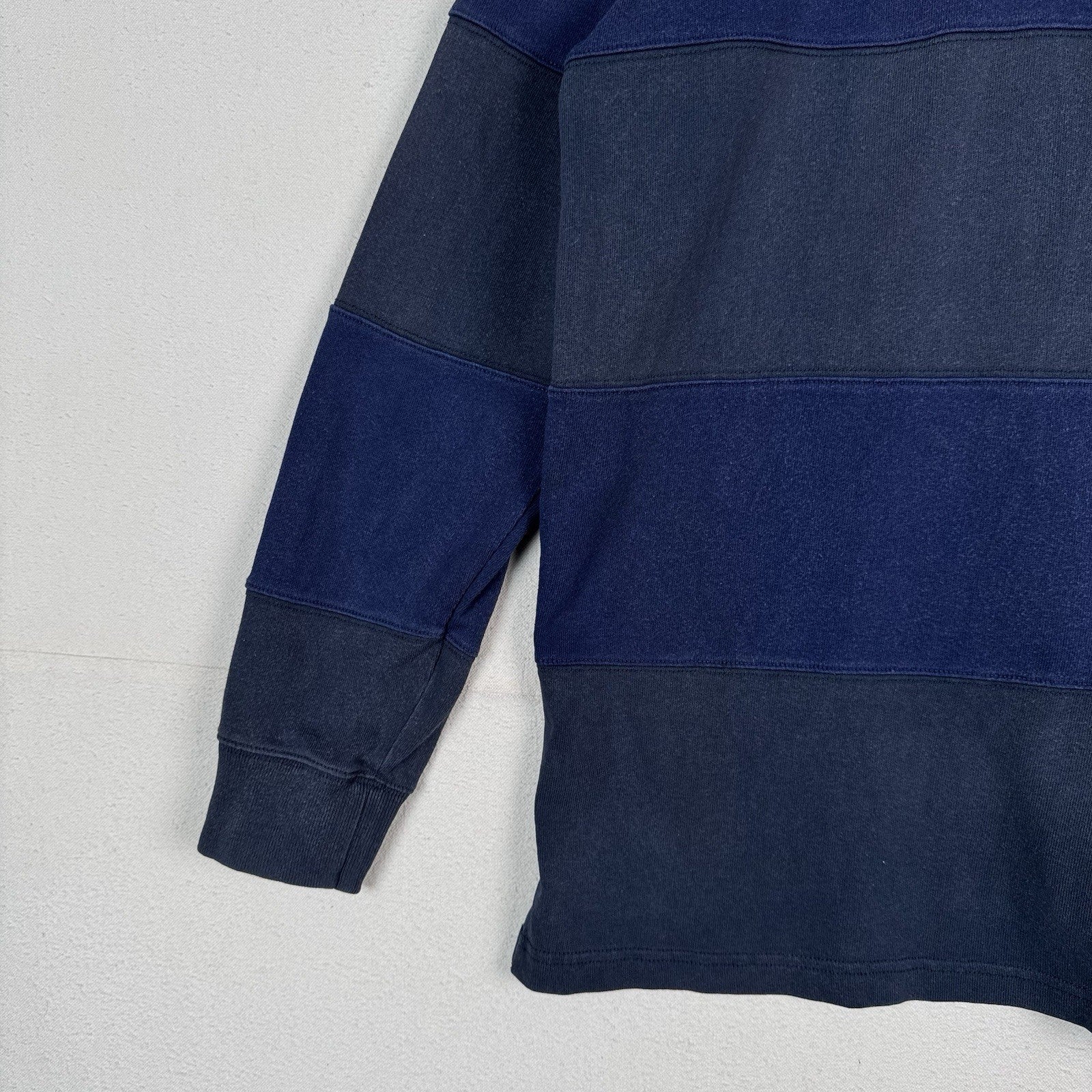Eddie Bauer Mens Large Blue Striped Collared Rugby Polo Long Sleeve *Read
