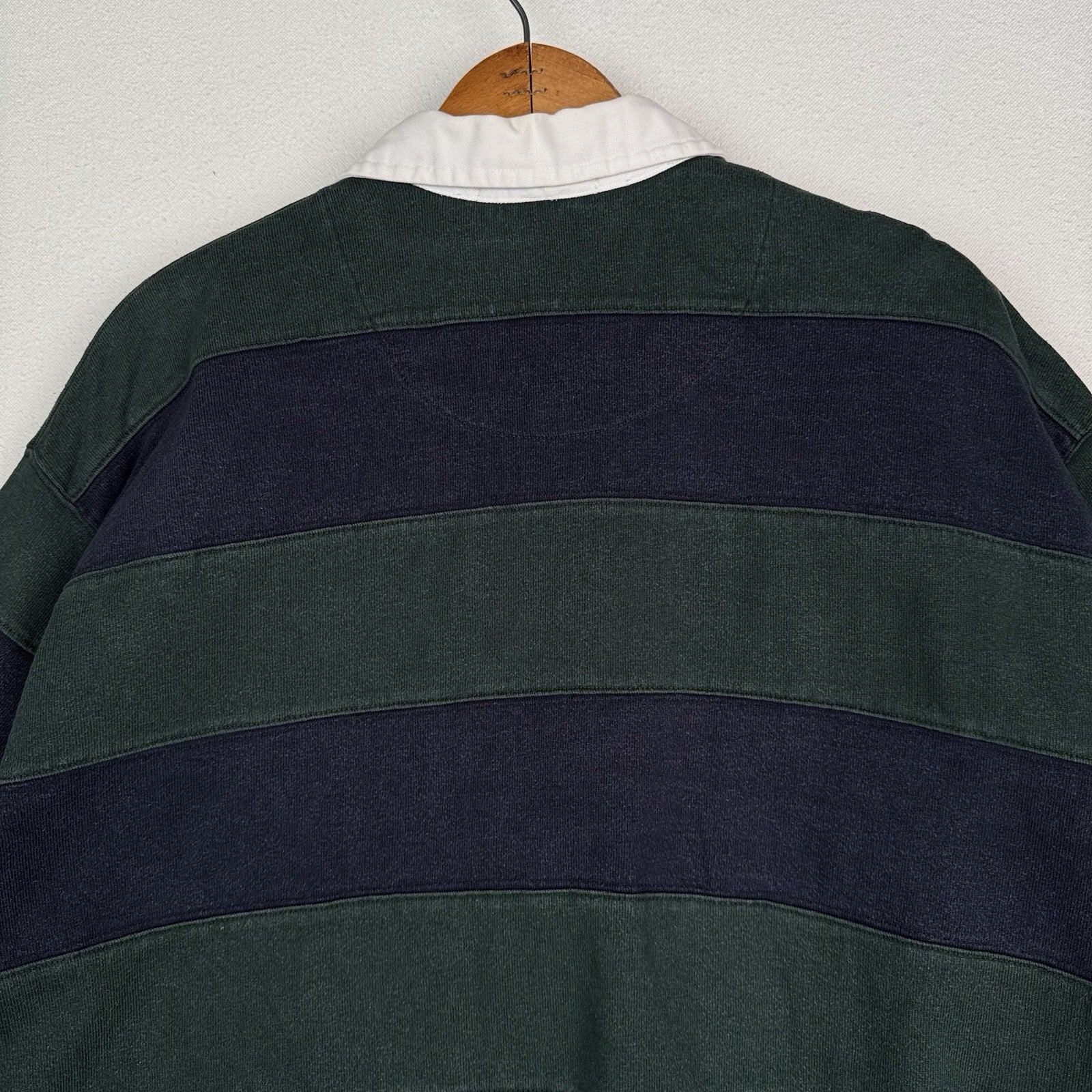 Vintage 90’s Polo Ralph Lauren Men's XL Stripe Banded Green Blue Rugby Shirt