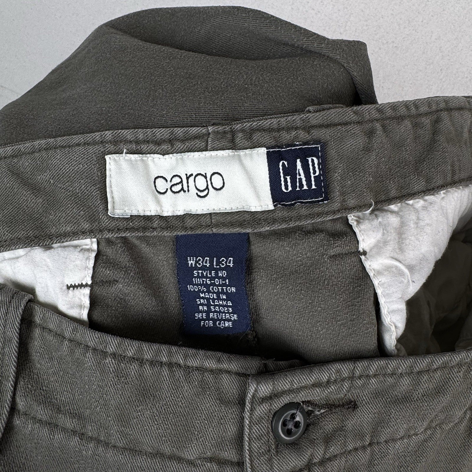 Vintage Gap Cargo Pants Mens 34x34 Olive Green Cotton Utility Pockets