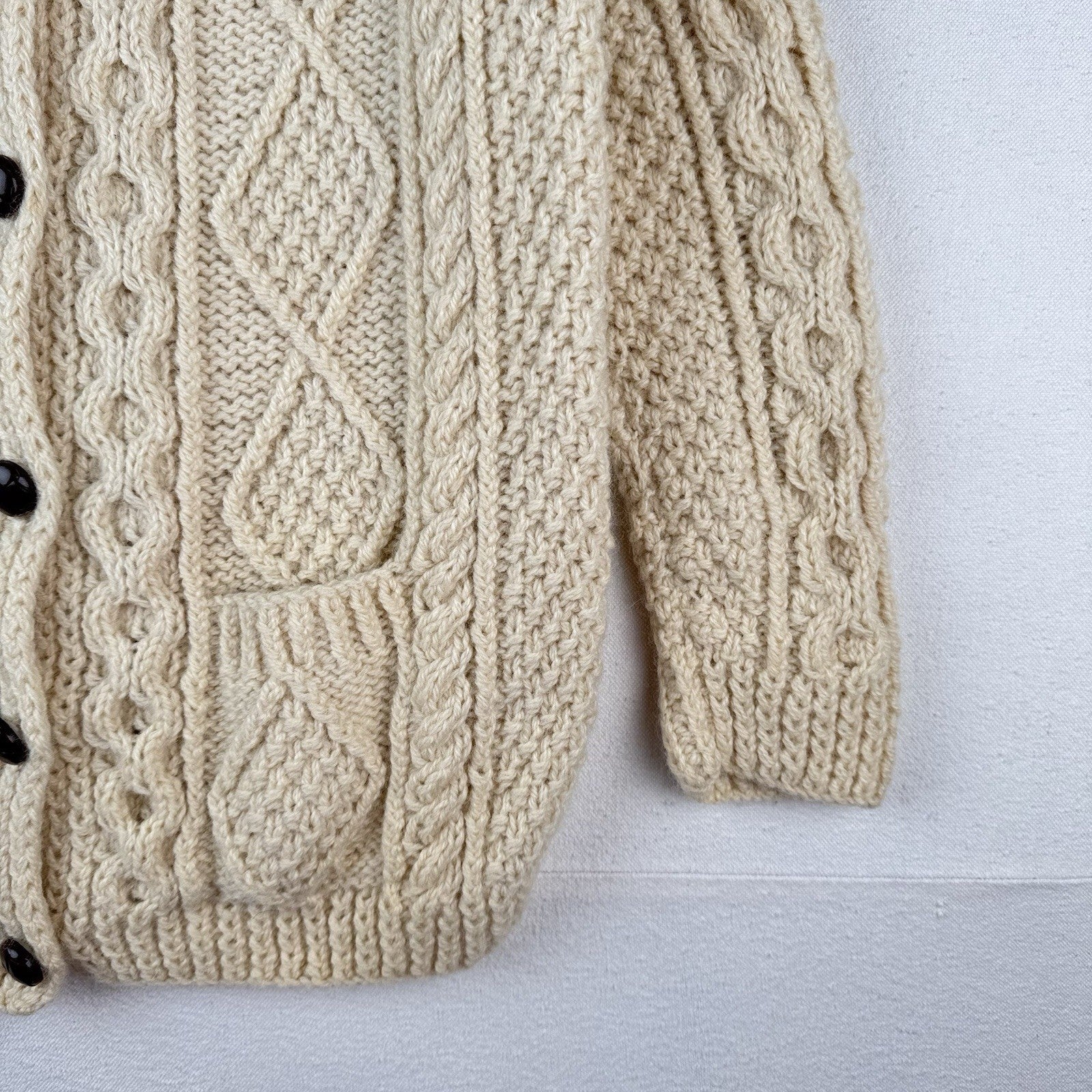 80’s Vtg Blarney Woollen Mills Aran Handknit New Wool Cardigan Sweater Ireland S