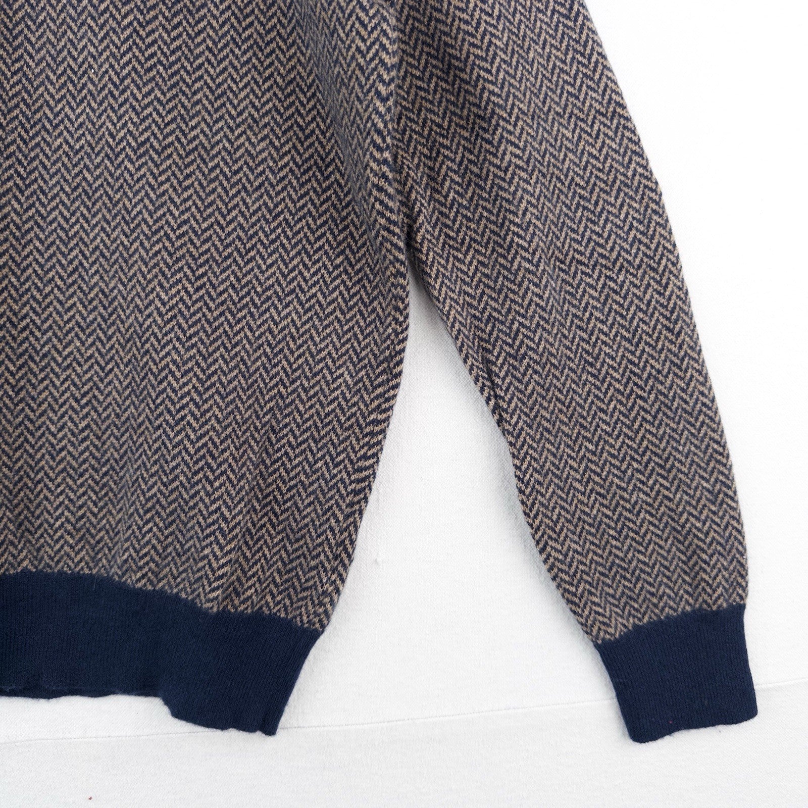 J.Crew 100% Cashmere Herringbone Jacquard Crewneck Sweater Men’s Large Blue Tan