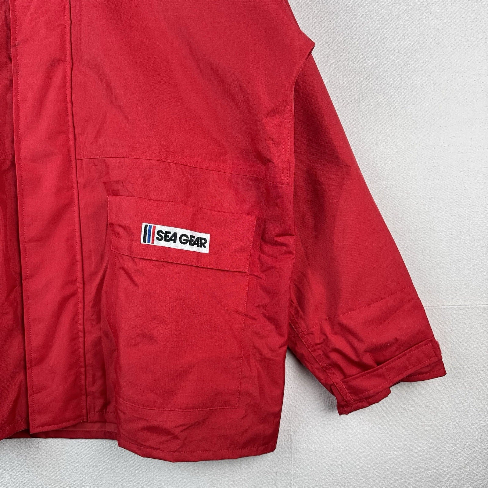 Vtg Sea Gear North Sea Fishing Jacket Mens L  Red Zip Hooded 41118 Raincoat