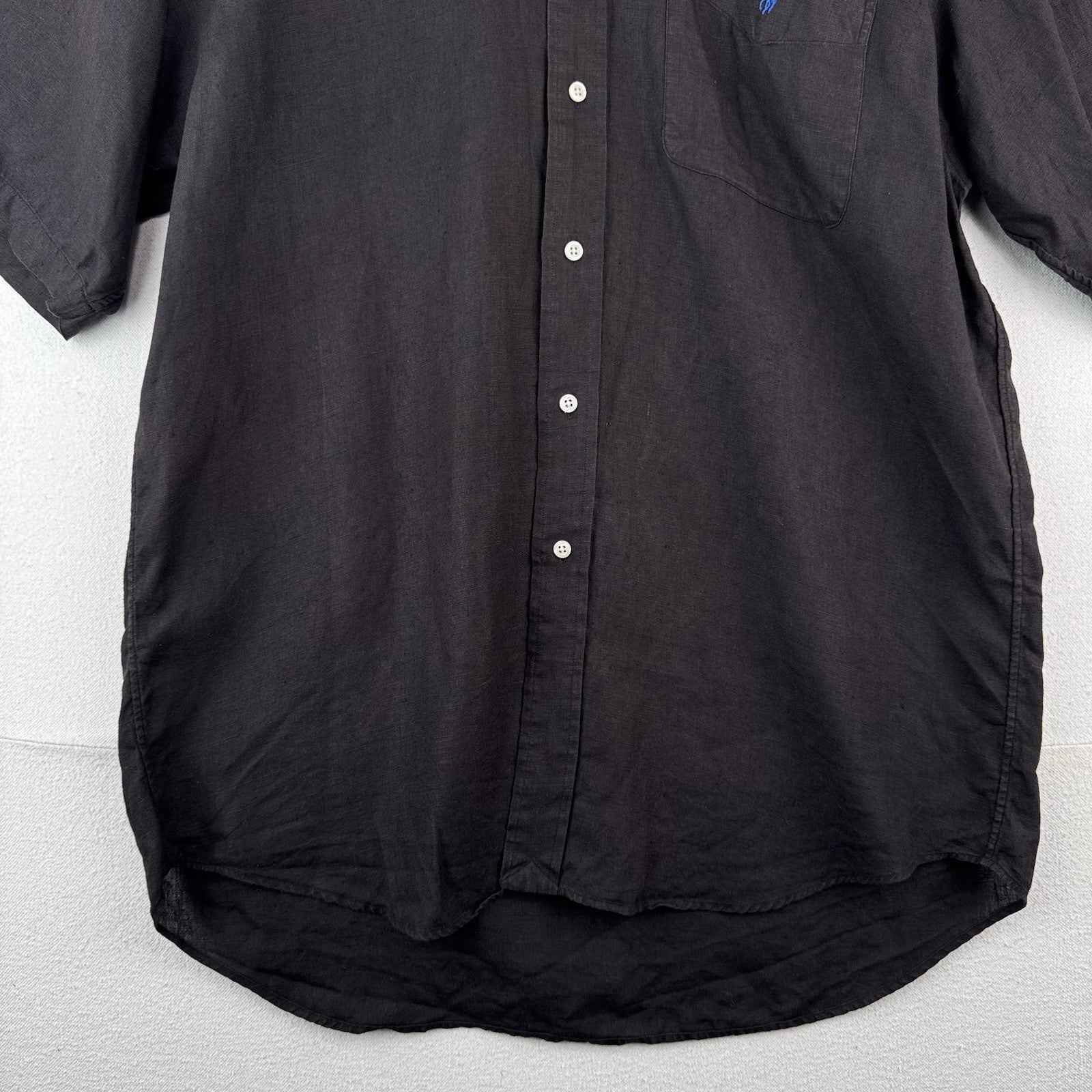 Vtg Ralph Lauren Blaire Black Linen Short Sleeve Shirt Mens Medium Button Down