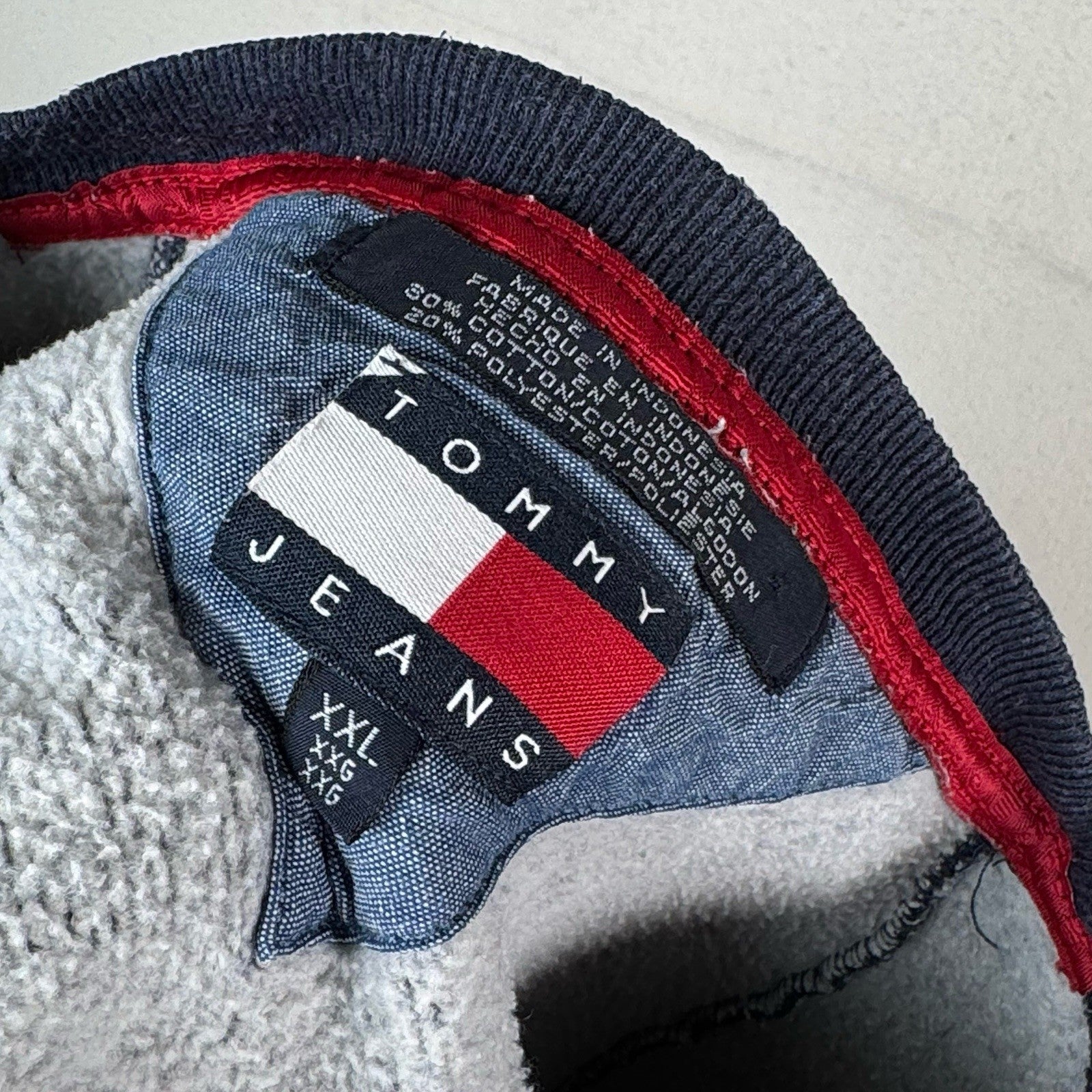 Vtg Tommy Hilfiger Denim Blue Chainstitch Crew Sweatshirt Size 2XL XXL 90s Y2K