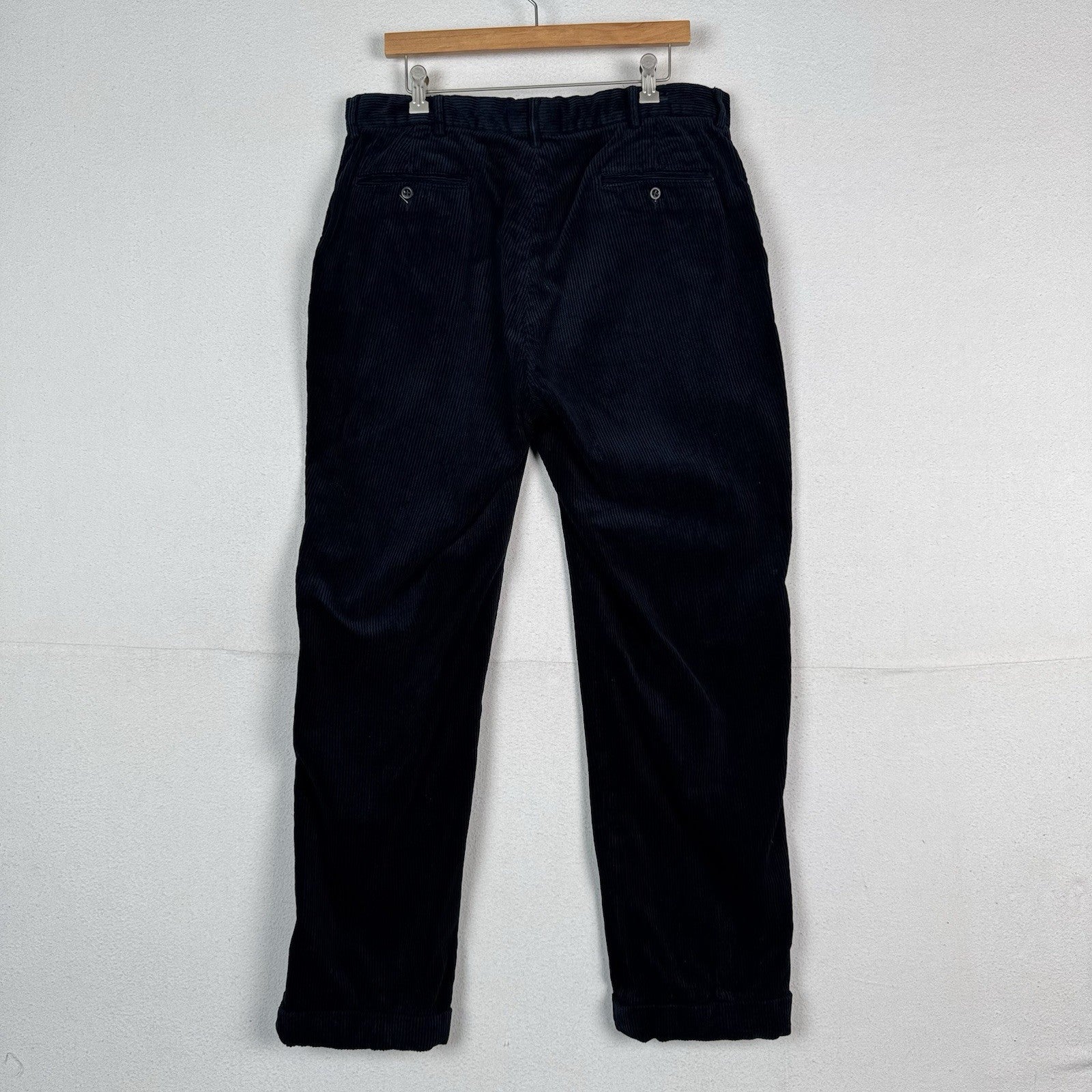 Vintage Polo Ralph Lauren Pants Mens 36x30 Navy Blue Thick Corduroy Baggy Cuffed