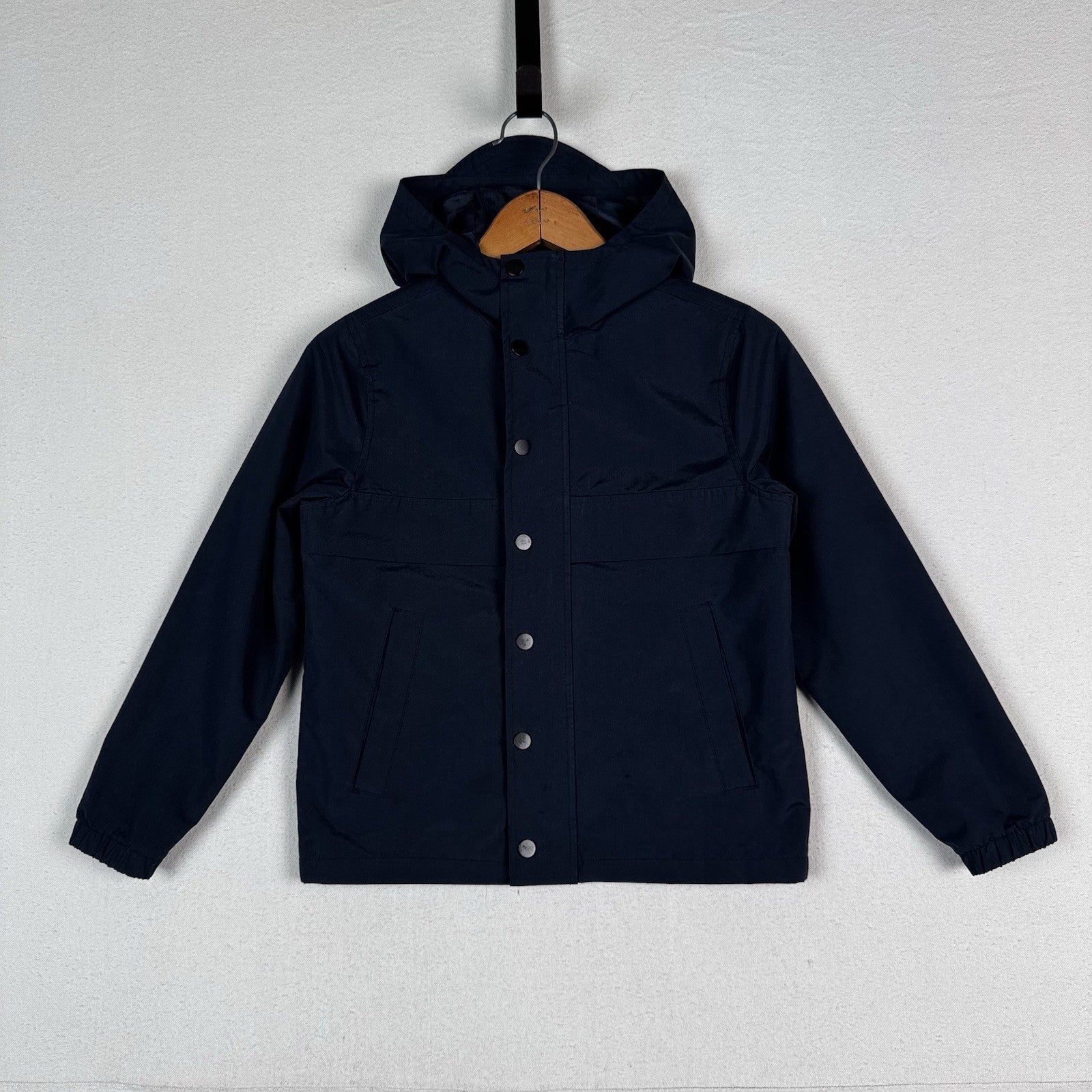 Old Navy Lined Kid’s Hooded Windbreaker Snap Jacket Size Medium (8) Navy Blue