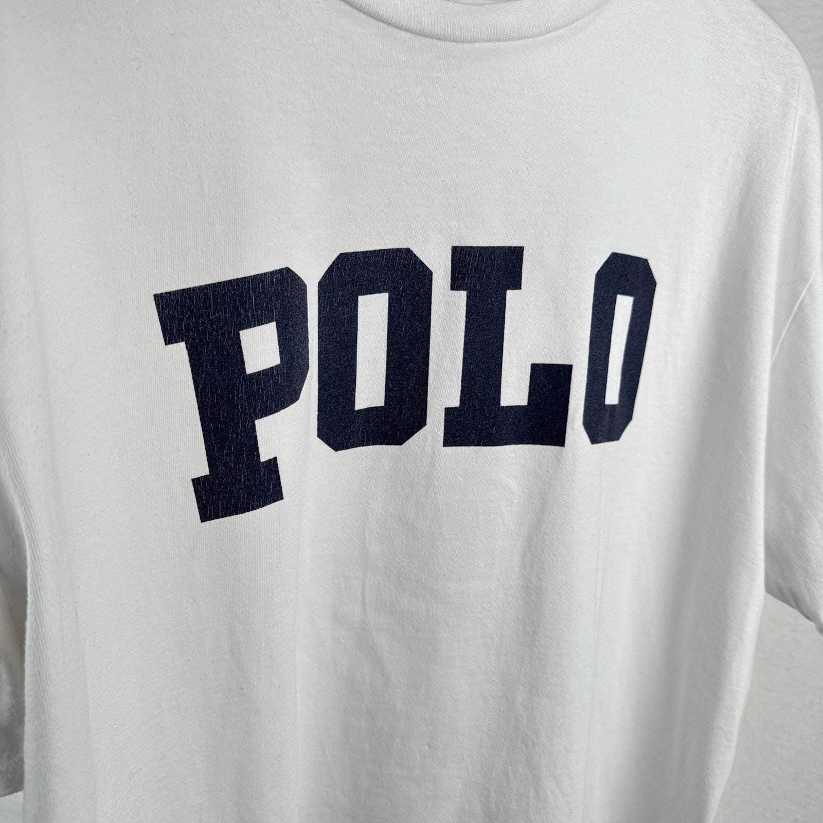 90s Vintage Polo Ralph Lauren T Shirt XL College Spell Out White