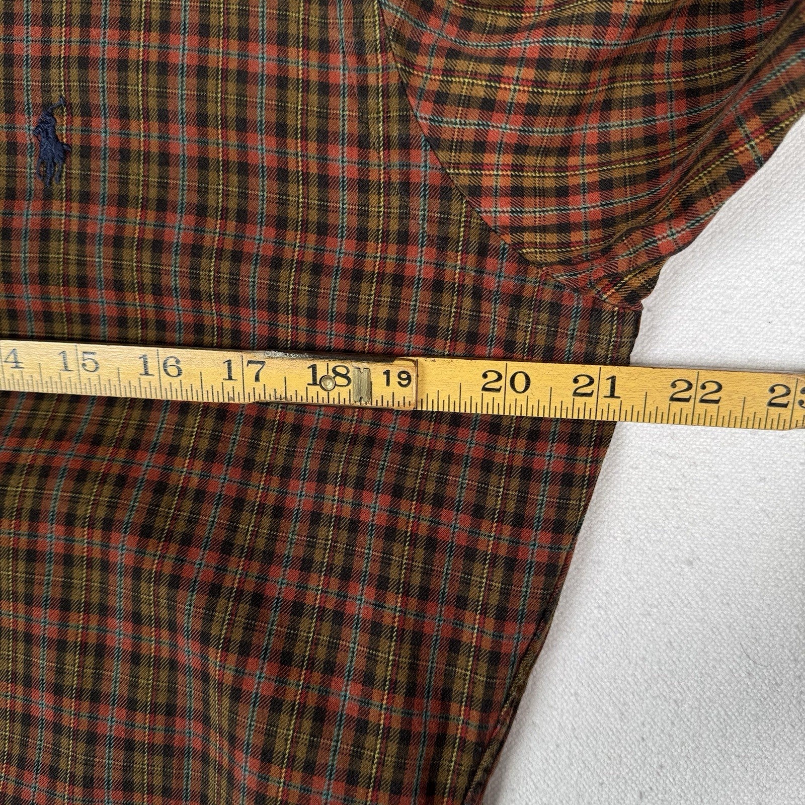 Vintage Ralph Lauren Classic Fit Mens S Plaid Check Cotton L/S Shirt Red Yellow