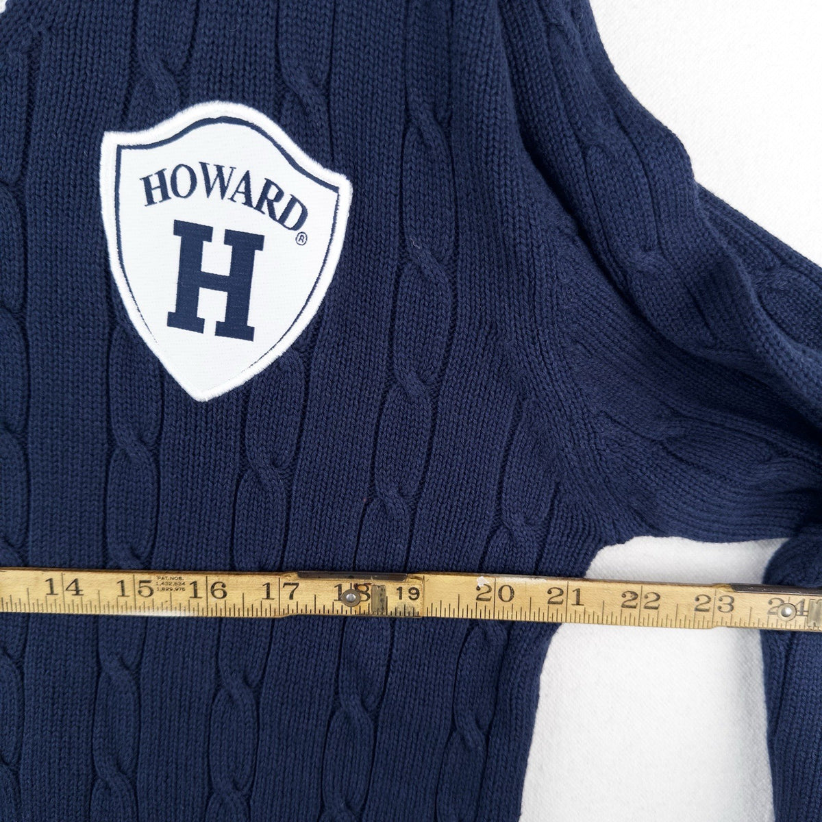 Howard University Cricket Tennis V-Neck Patch Cable Knit Sweater Blue XL HBCU