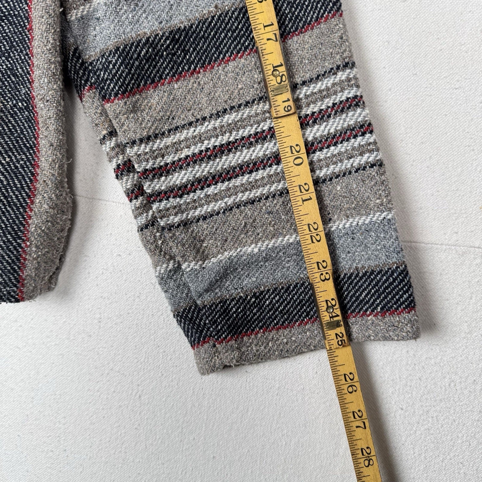 Vintage Baja Mexican Woven Blanket Hoodie Pullover Jacket Blue Gray Red XL Boho