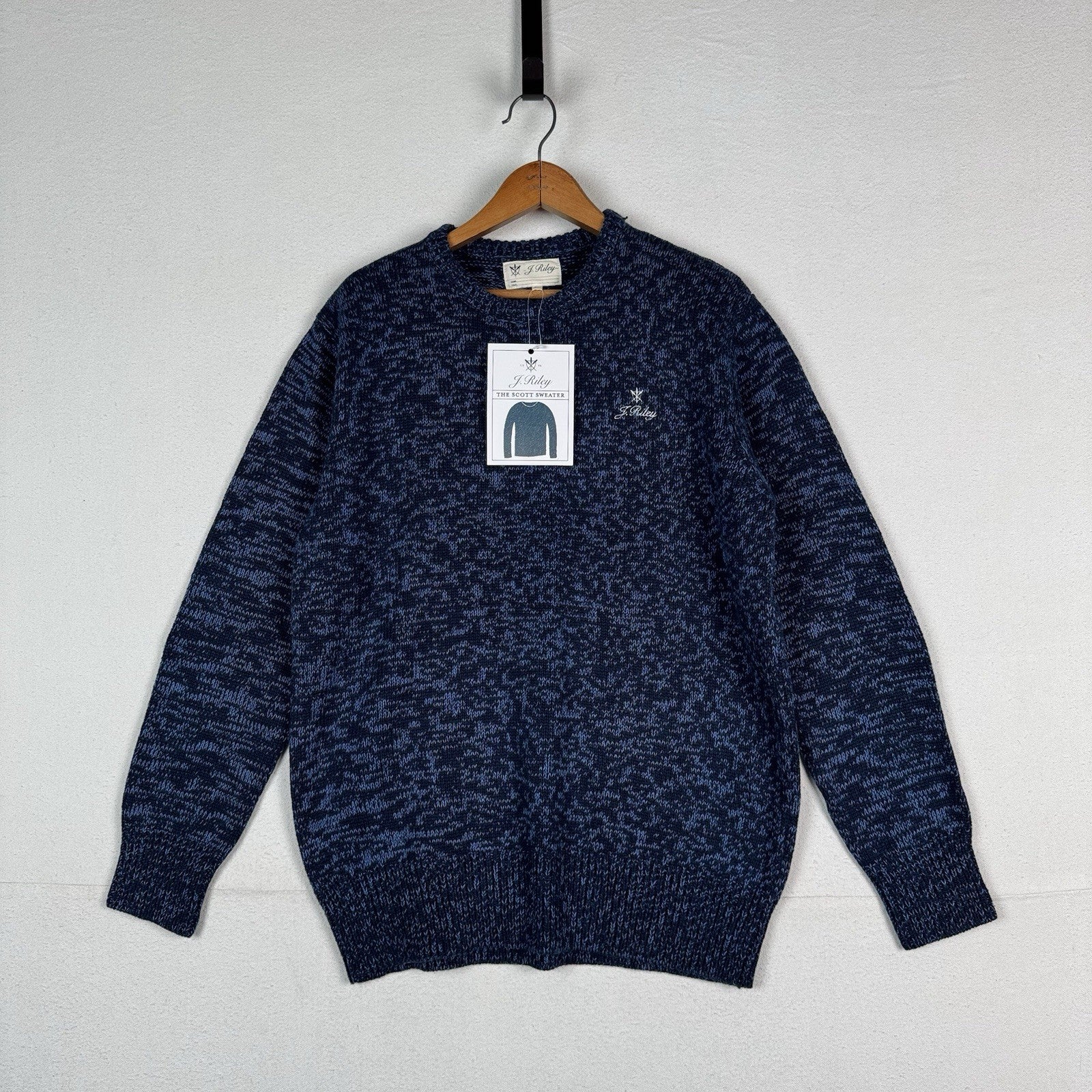 NWT J.Riley Scott Wool-blend Sweater Men’s Blue Marled Elbow Patches Size Large