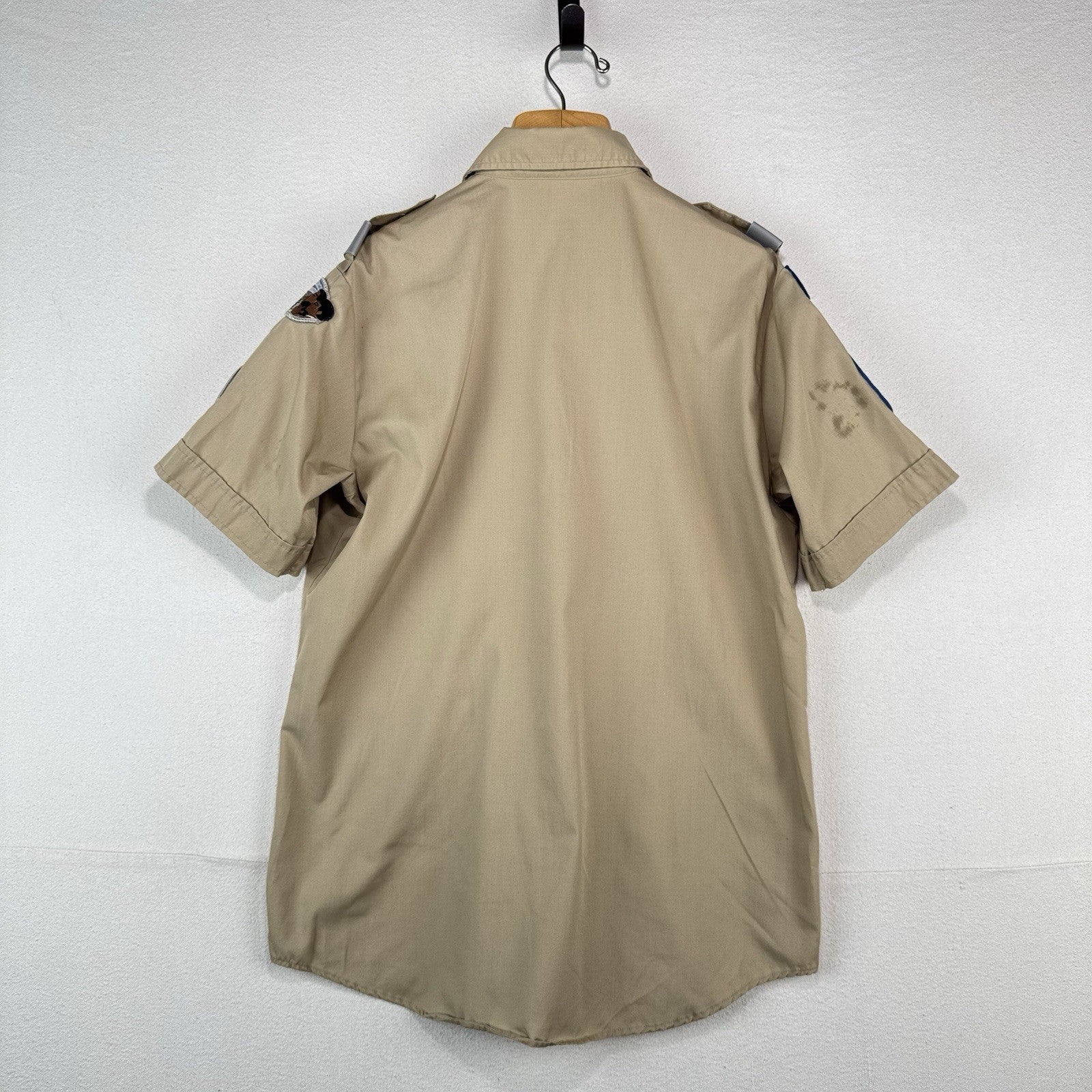 Vtg Boy Scouts of America Shirt Mens L Beige Short Sleeve Made USA Exec *Read
