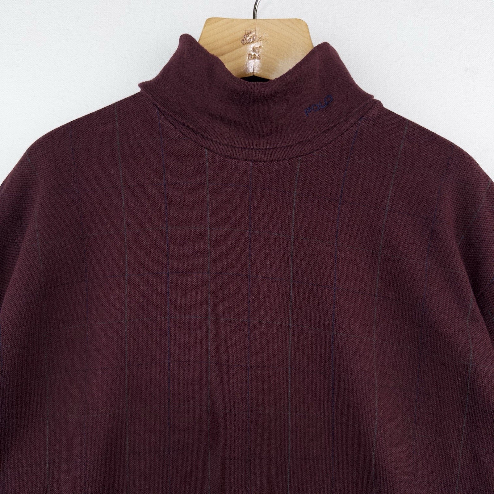 90’s Vtg Polo Ralph Lauren Turtleneck Men’s XL Maroon Windowpane Check USA