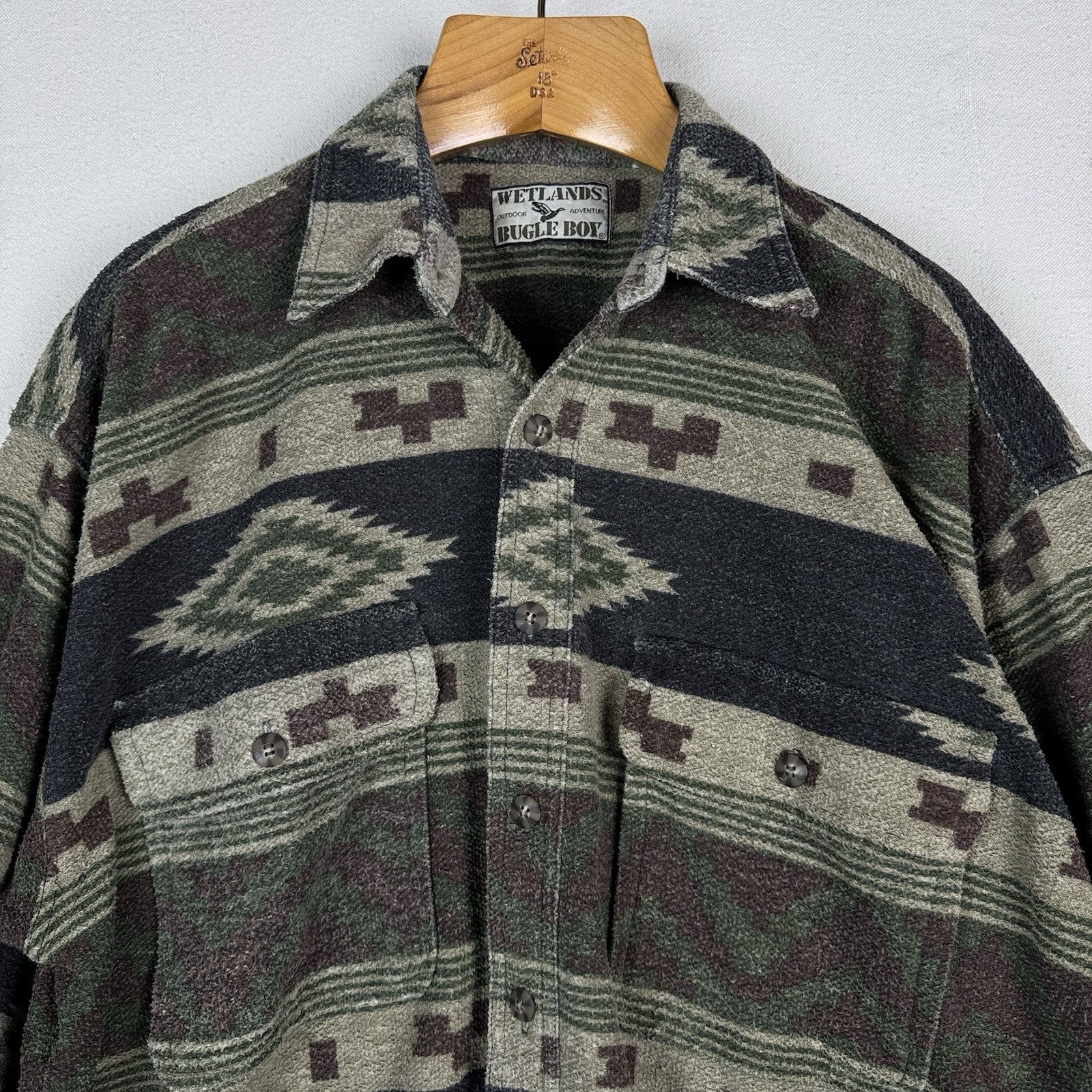 90s Vintage Bugle Boy Wetlands Aztec Shirt Mens Large Button Up Southwest