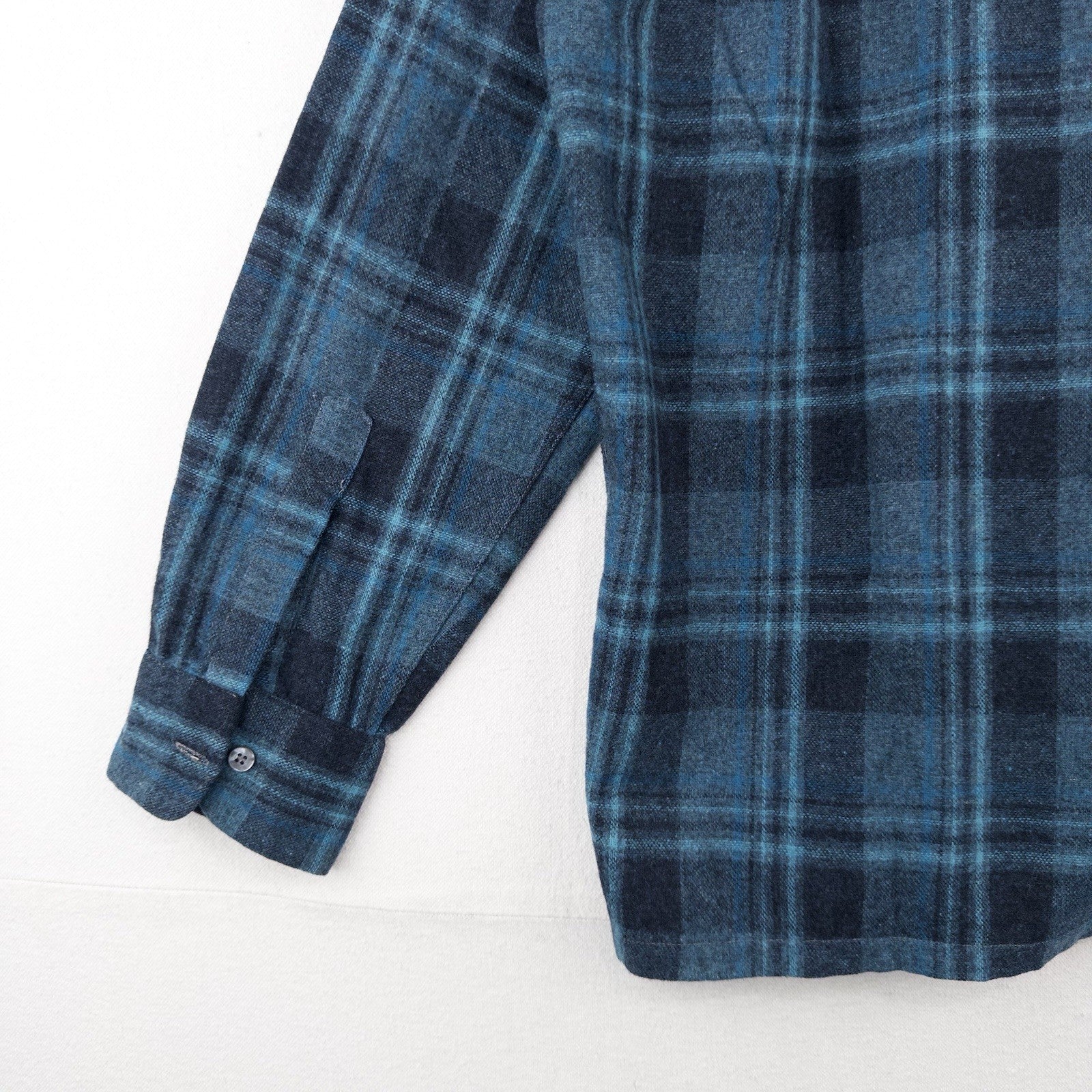 50’s Vtg Ponderosa Virgin Wool Blend Flap Pocket Blue Plaid Flannel Work Shirt