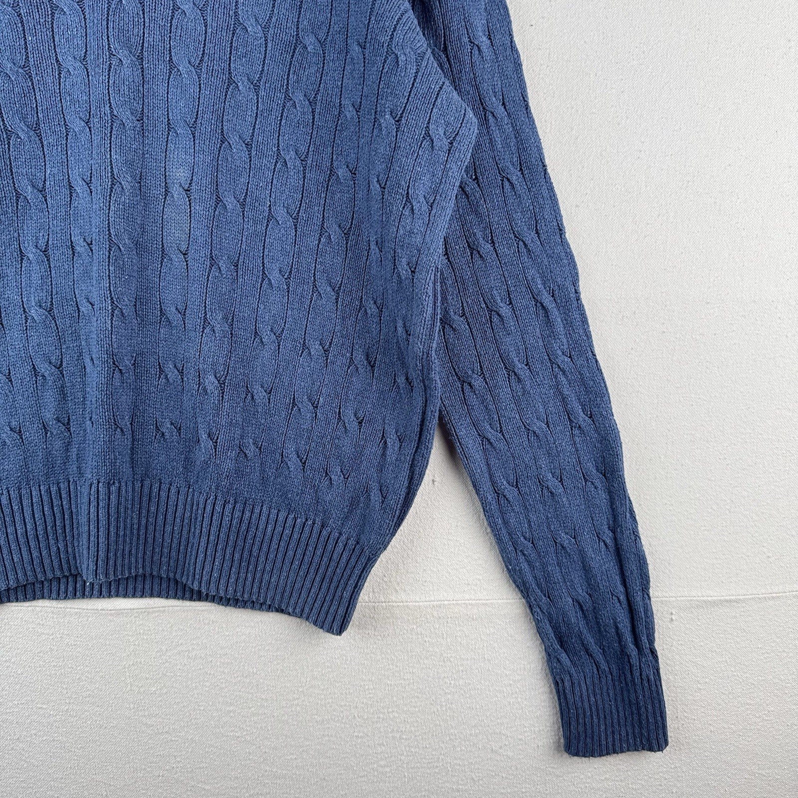 Vintage Polo Ralph Lauren 100% Silk Sweater Mens Large Blue Cable Knit V Neck