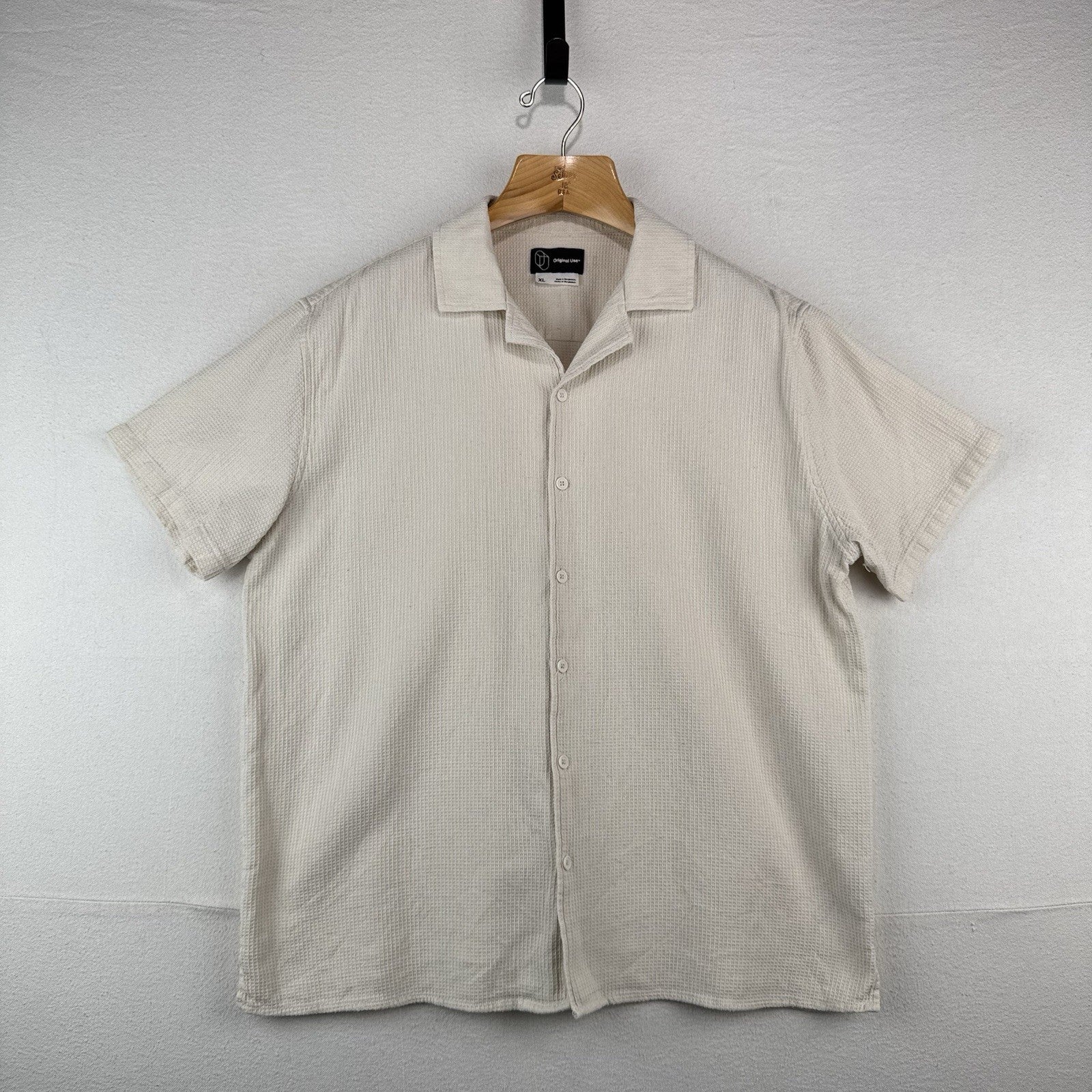 Original Use Waffle Knit Cream Men’s XL Camp Collar Button Up Resort Shirt