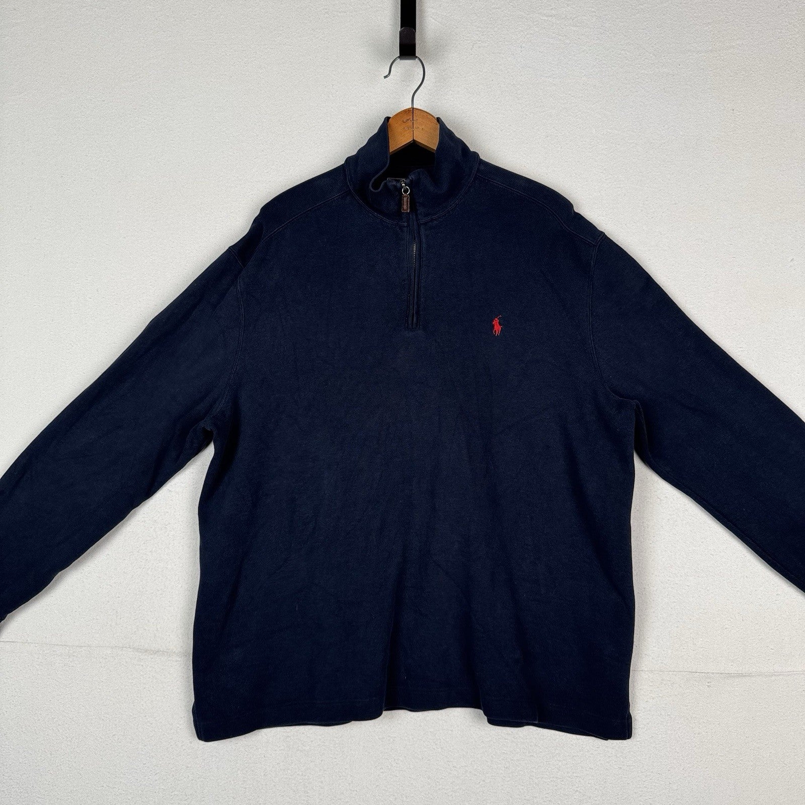Vtg Polo Ralph Lauren Men's 1/4 Zip Pullover Sweater Navy Blue XL Made USA *Read