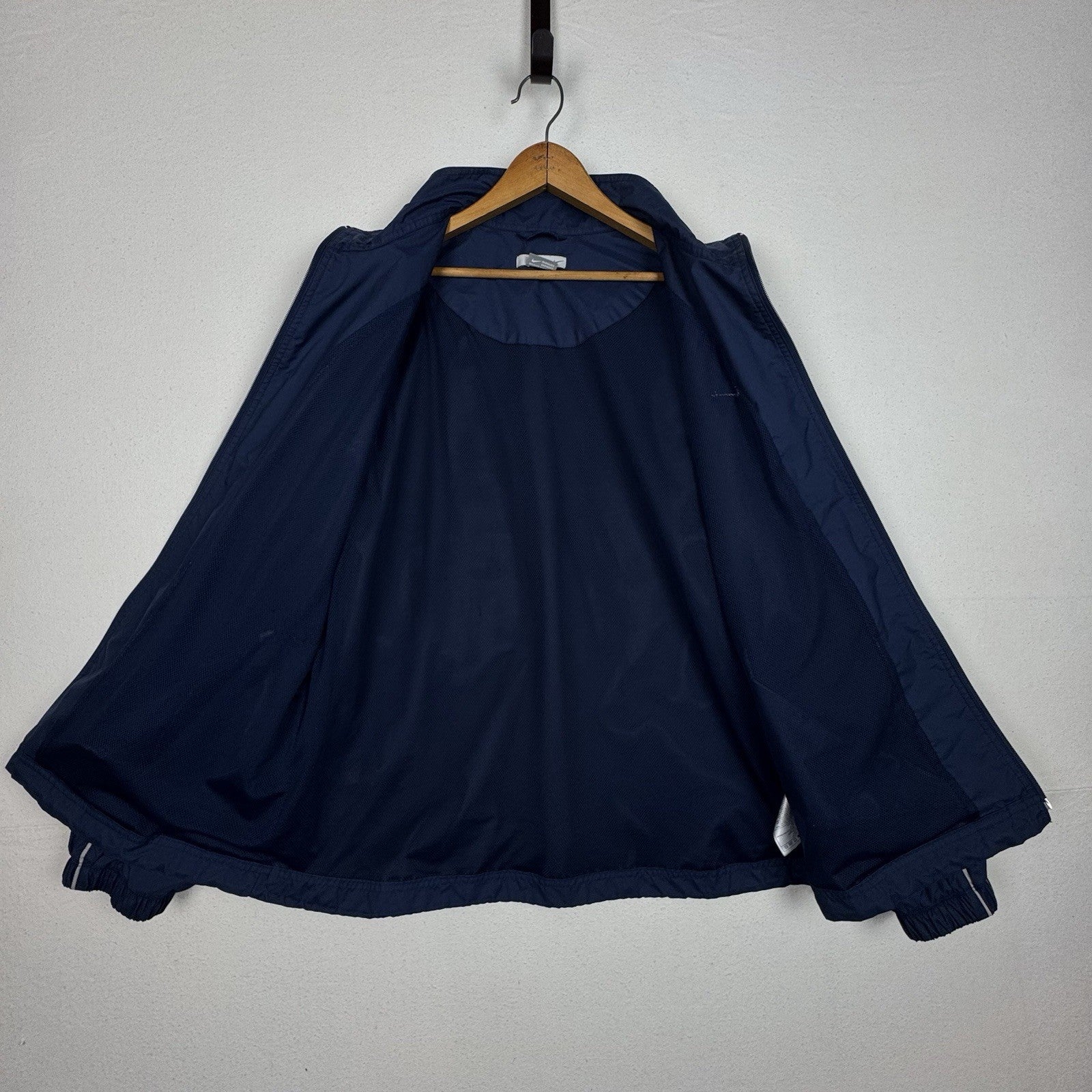 Vintage 90s Nike Jacket Mens XL Navy Blue Full Zip Nylon Windbreaker Jacket