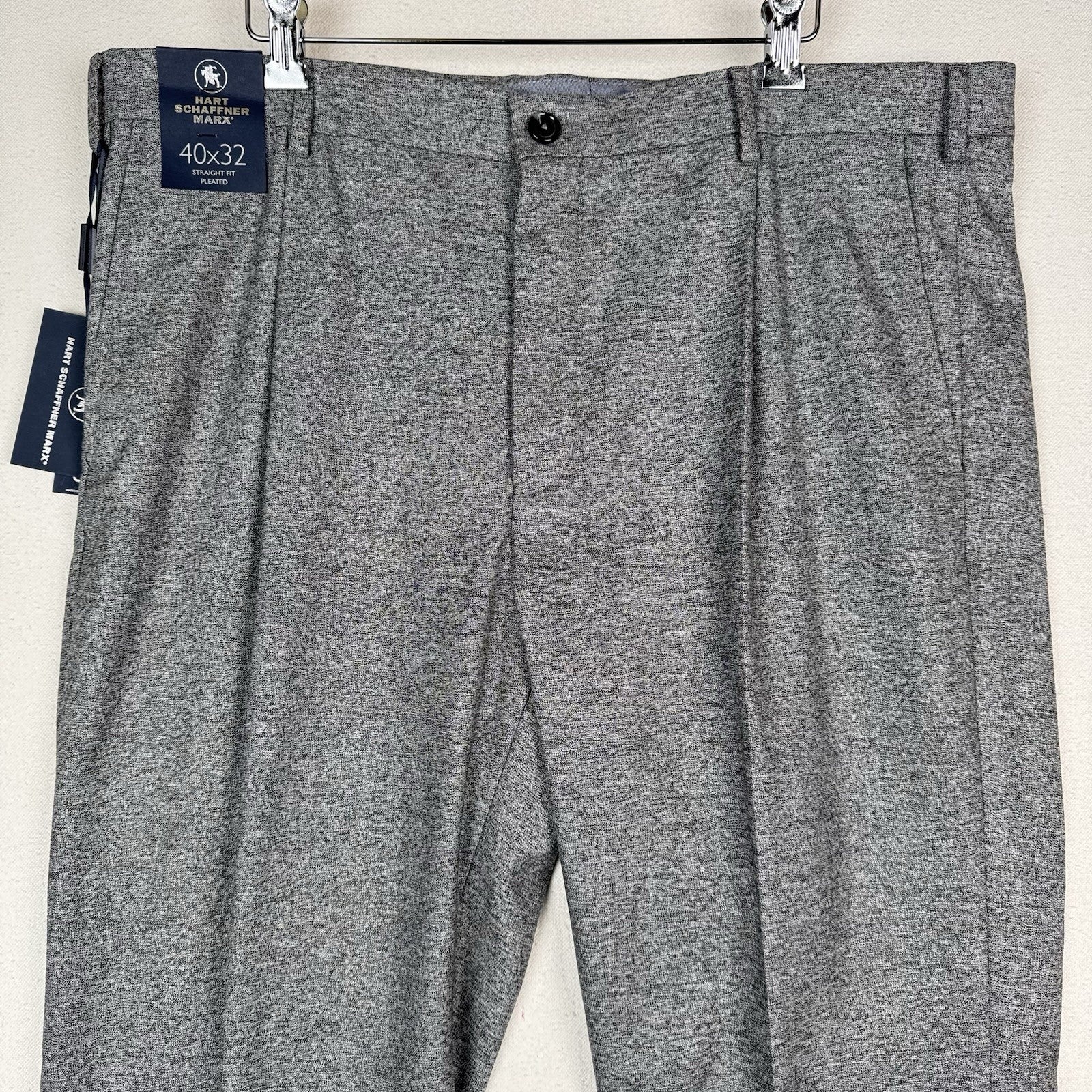 NWT Hart Schaffner Marx Mens 40x32 Gray Heathered Pleated Stretch Straight Pants