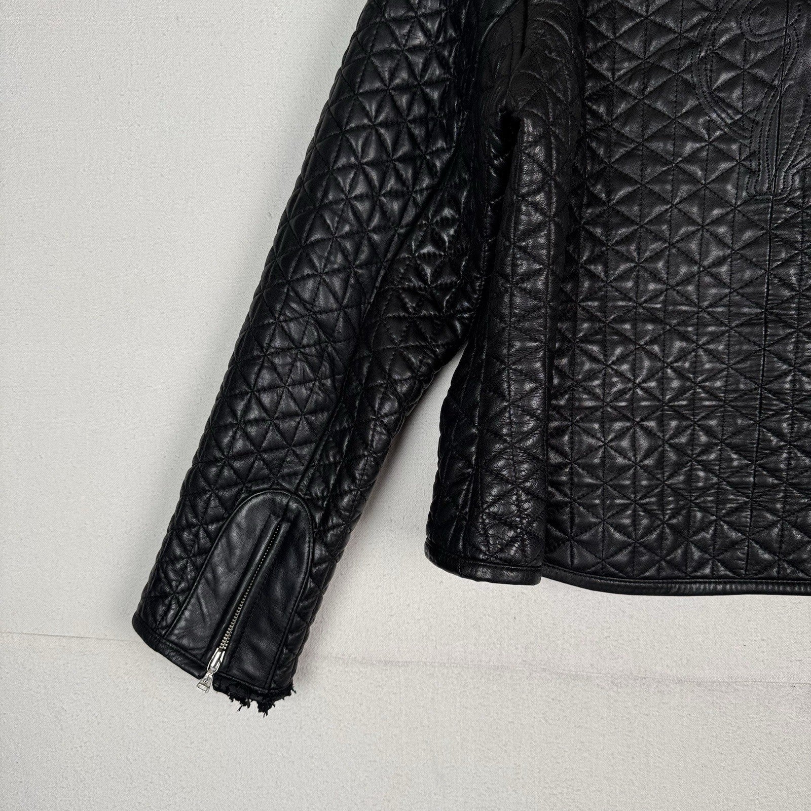 Baby Phat Vintage Genuine Leather Zip Black Quilted Biker Jacket Size XL *Read
