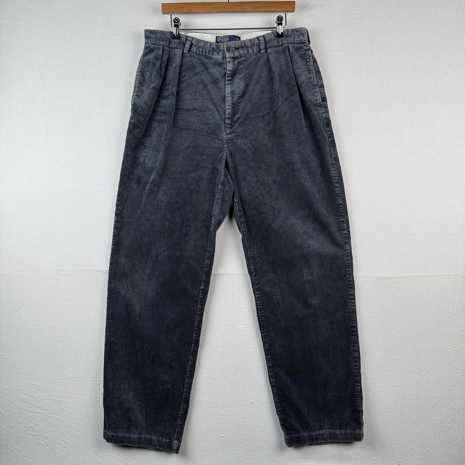 Vintage Polo Ralph Lauren Andrew Pant Men’s 36x32 Corduroy Pleated Classic Gray