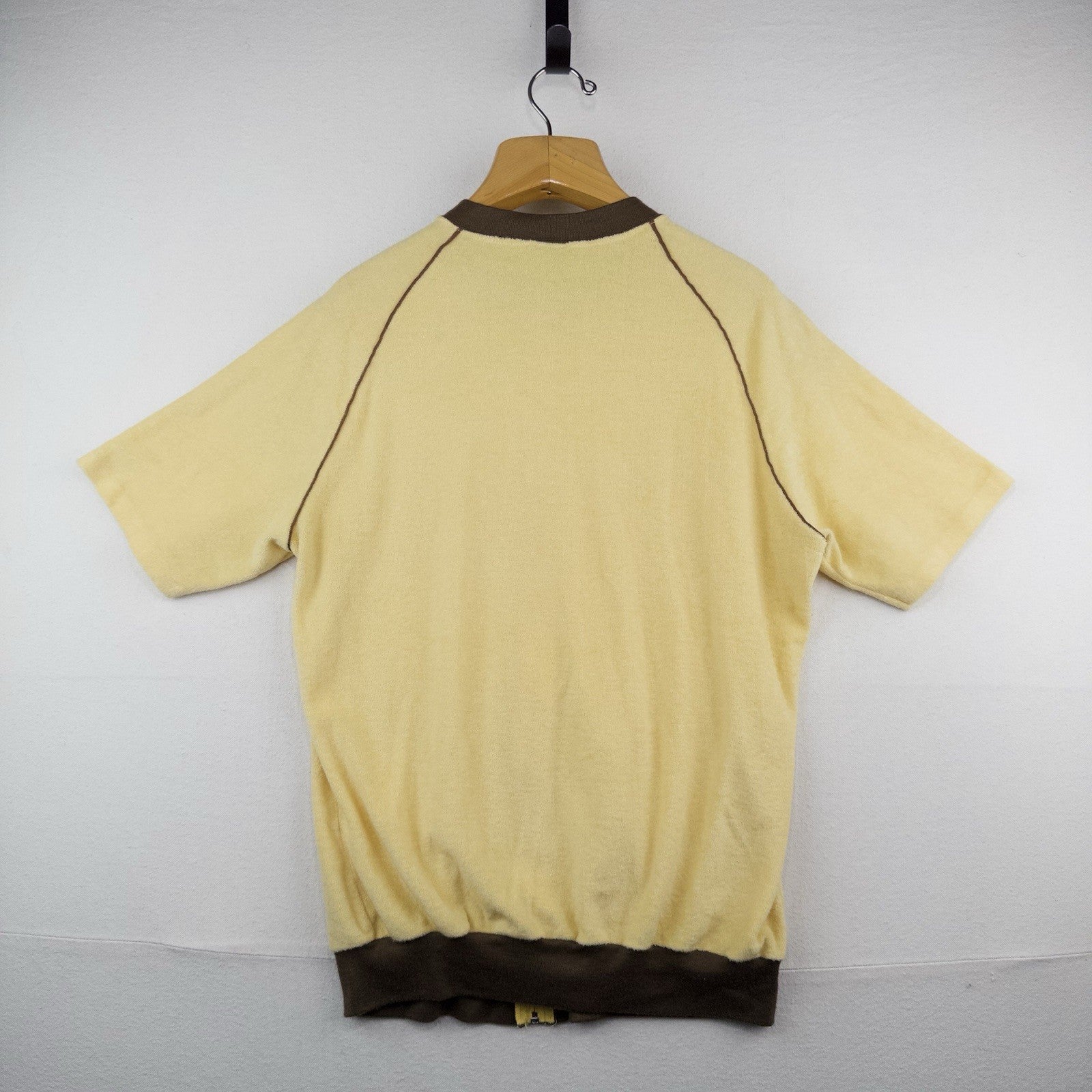 70s Vtg Jantzen Mens XL Yellow Terry Short Sleeve Zip Cabana Pool Shirt Made USA