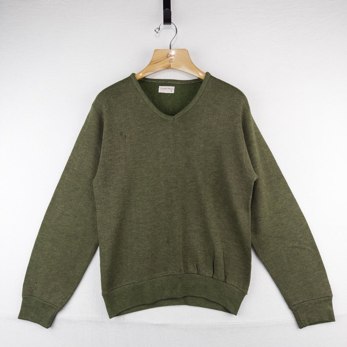 60’s Vtg Creslan & Rayon V-Neck Sweater Men’s M Grunge Kurt Cobain Olive