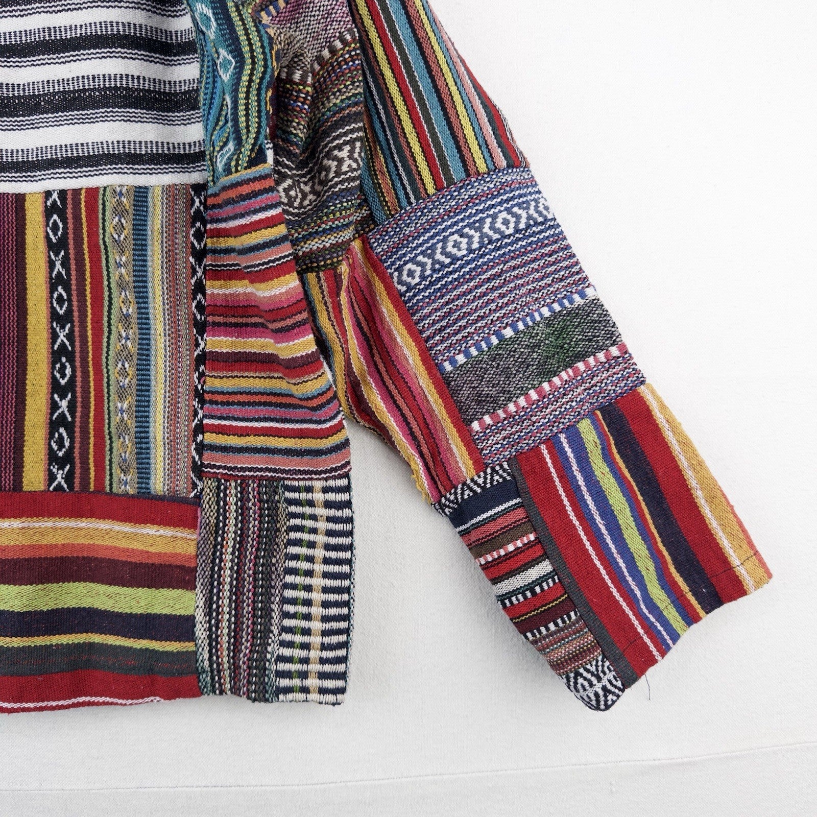 Vintage Patchwork Rug Baja Hoodie Full Zip Jacket Small Boho Festival