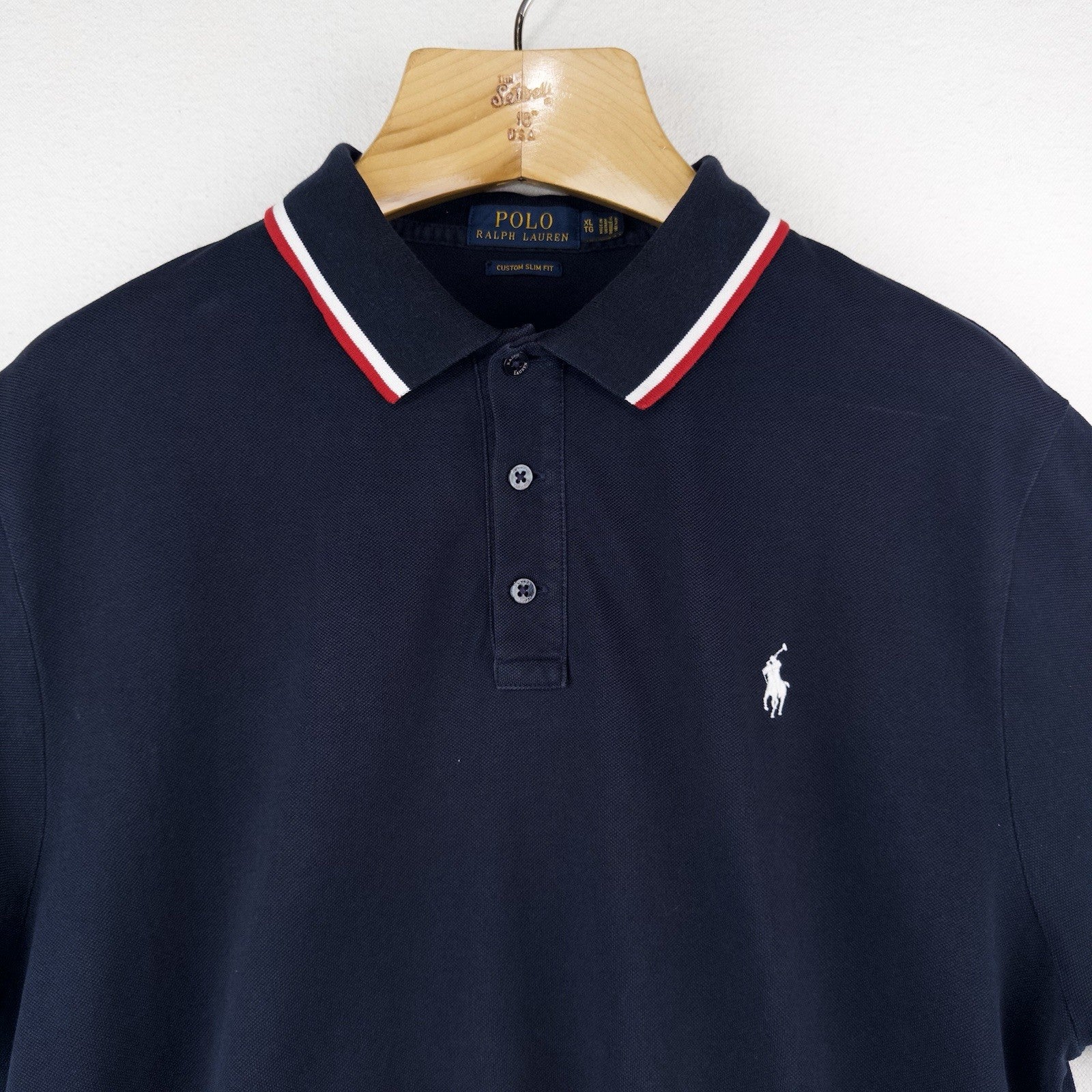 Polo Ralph Lauren Men’s XL Striped Trim Polo Shirt Navy Custom Slim Fit