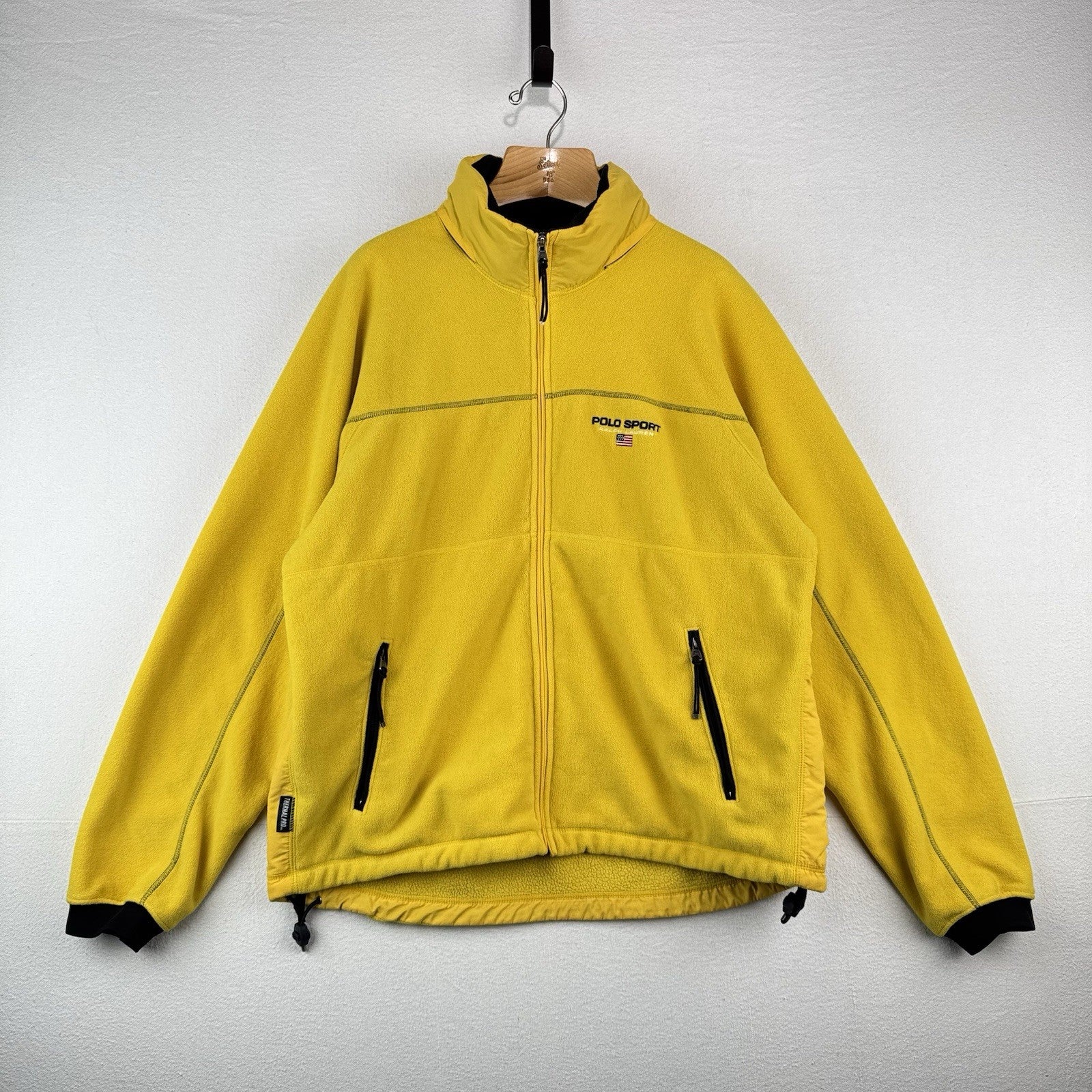90’s Vtg Polo Sport Ralph Lauren Yellow Fleece Full Zip Jacket Mens XL Hood