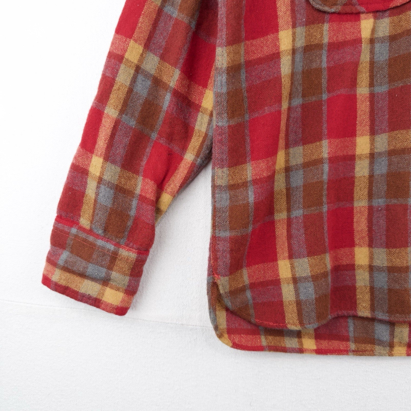 60’s Vtg Kings Road Sears Men’s M Full Cut Flannel Shirt Wool Red Yellow Plaid