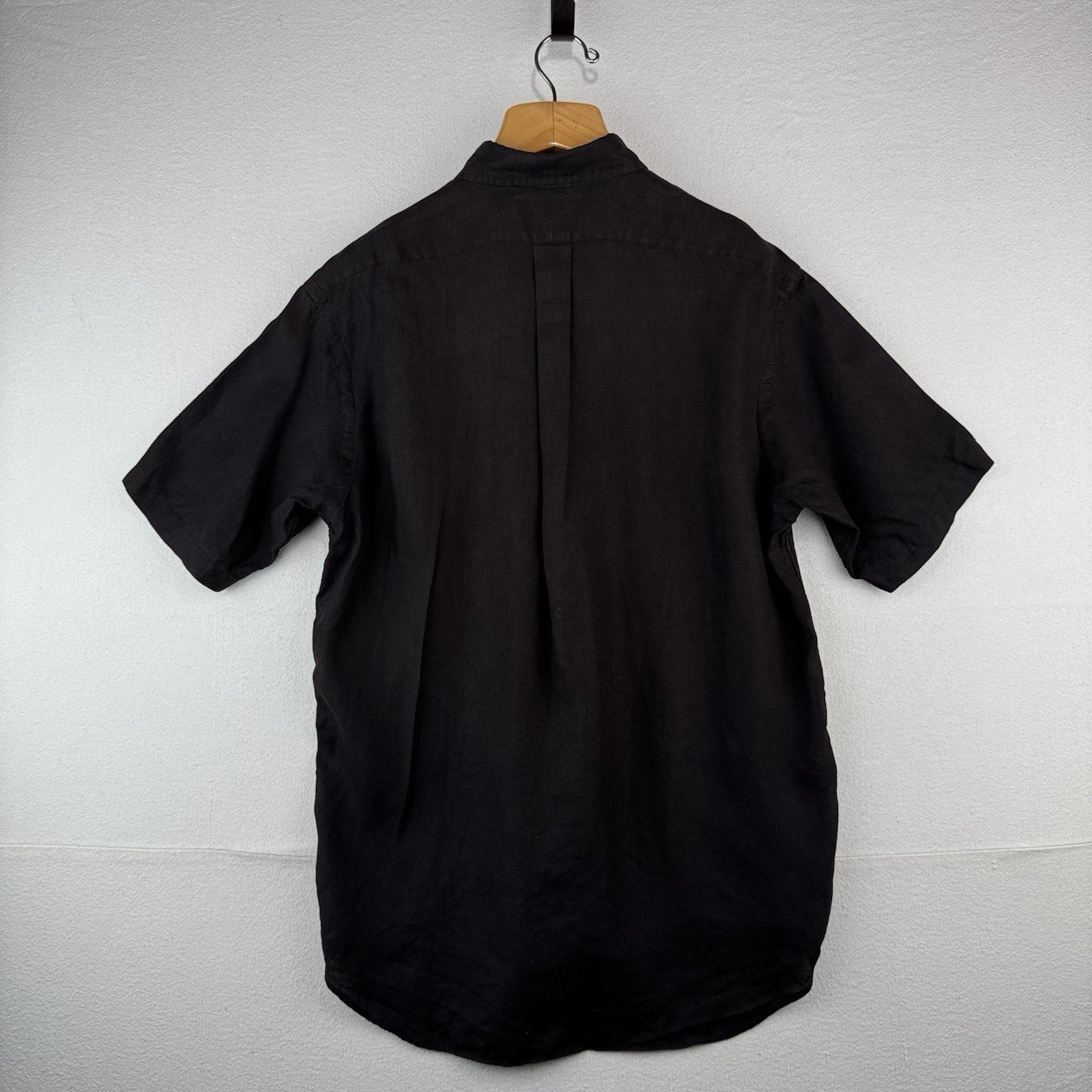 Vtg Ralph Lauren Blaire Black Linen Short Sleeve Shirt Mens Medium Button Down