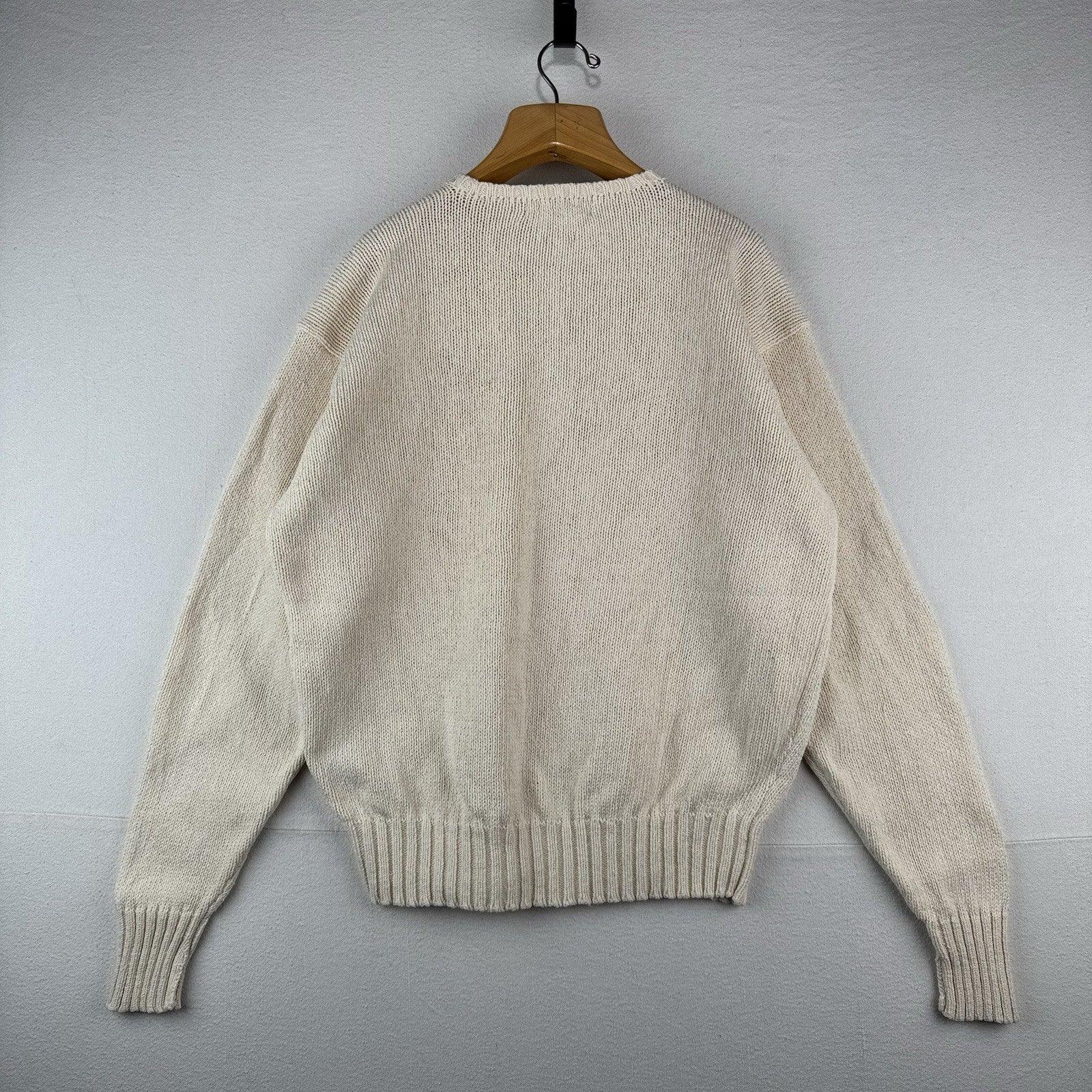 90’s Vtg Polo Ralph Lauren Sweater Men's XL Cream 100% Cotton Crewneck Navy Pony