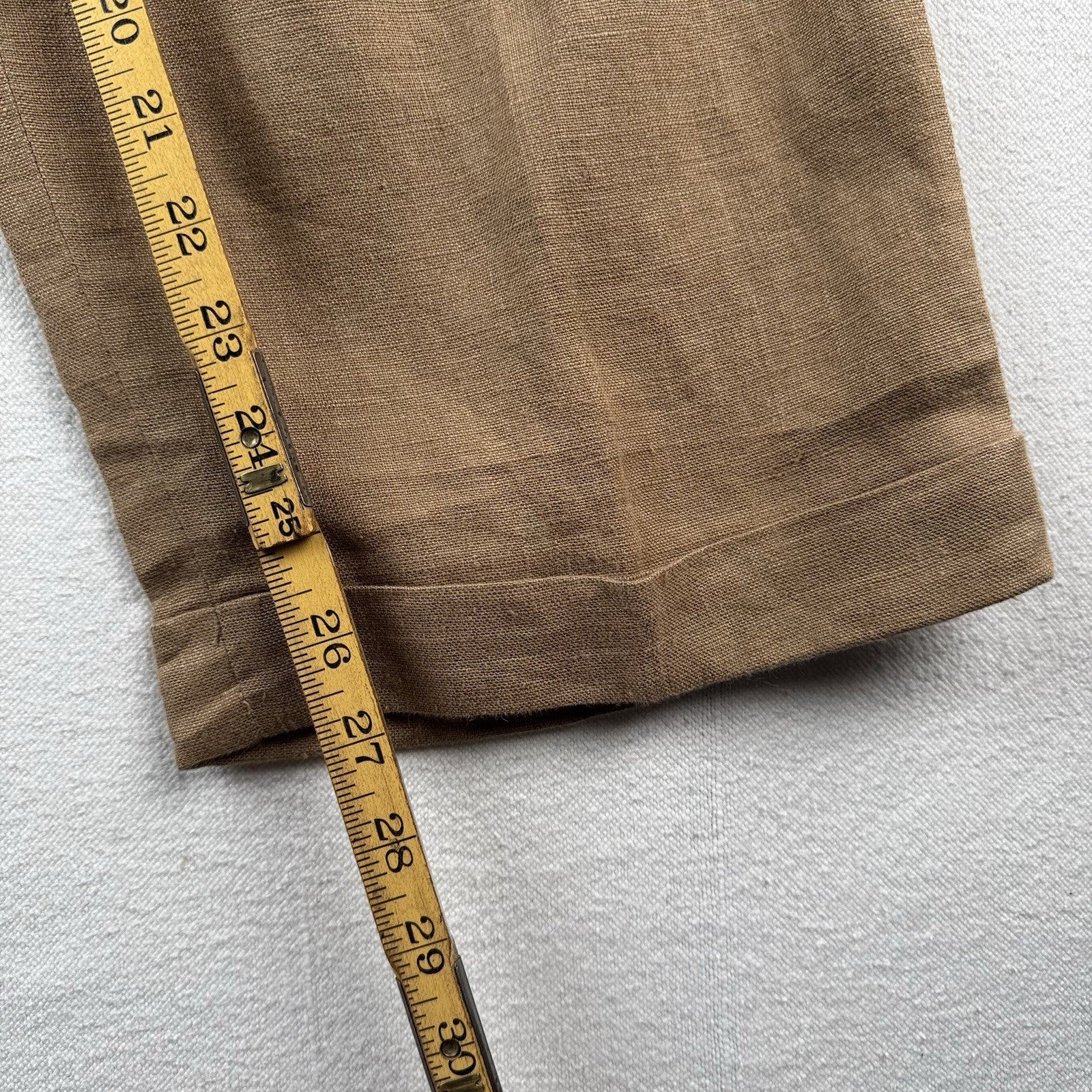 Vtg Polo Ralph Lauren Brown 100% Linen Pleated Cuffed Dress Pants Fits 30x27