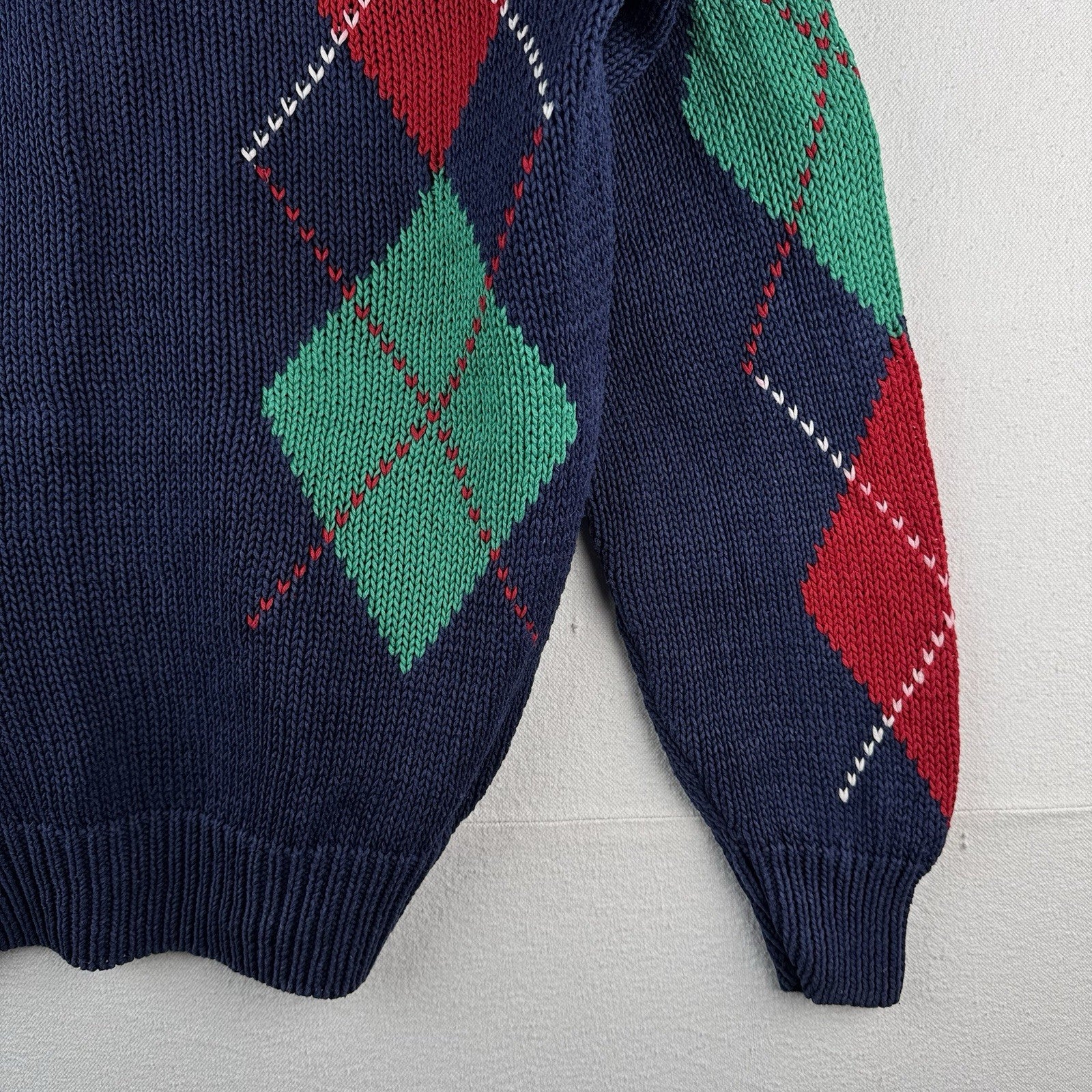 80’s Vintage Argyle Cardigan Sweater Blue Diamond Knit Unisex Medium