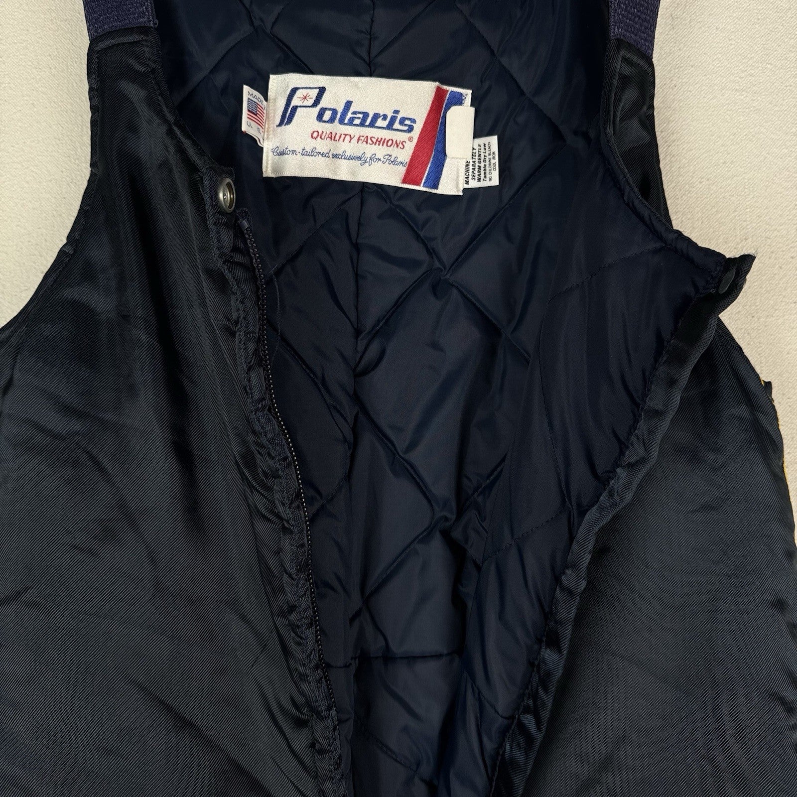 Vtg Polaris Snowmobile Bibs Overalls Womens M Blue Yellow Striping 70s 80s USA