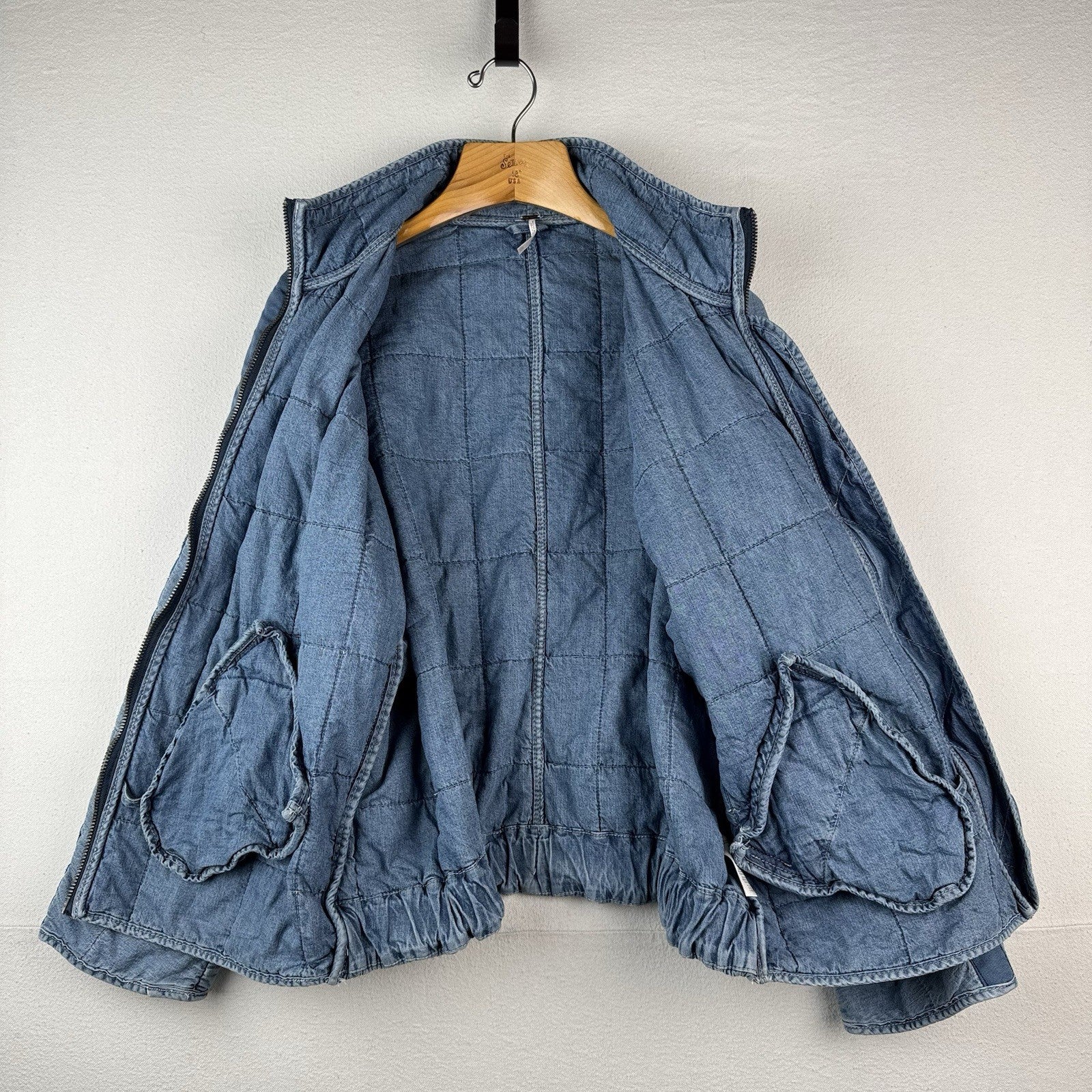 Free People Dolman Quilted Chambray Jacket Slouchy Indigo Blue Denim Medium