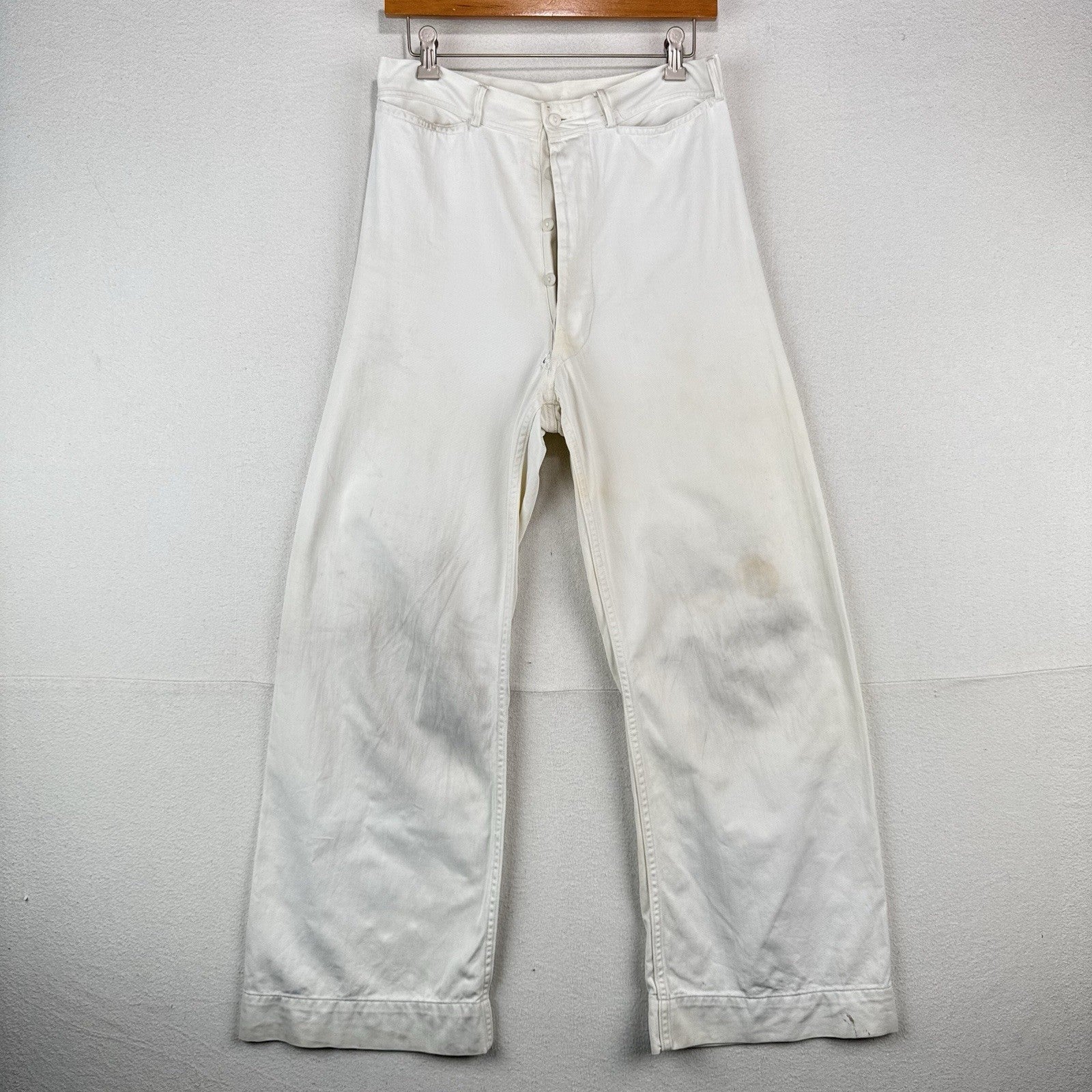40's Vtg WWII US Navy USMC White Trousers Pants 28x28 Wide-leg 11" *Distressed