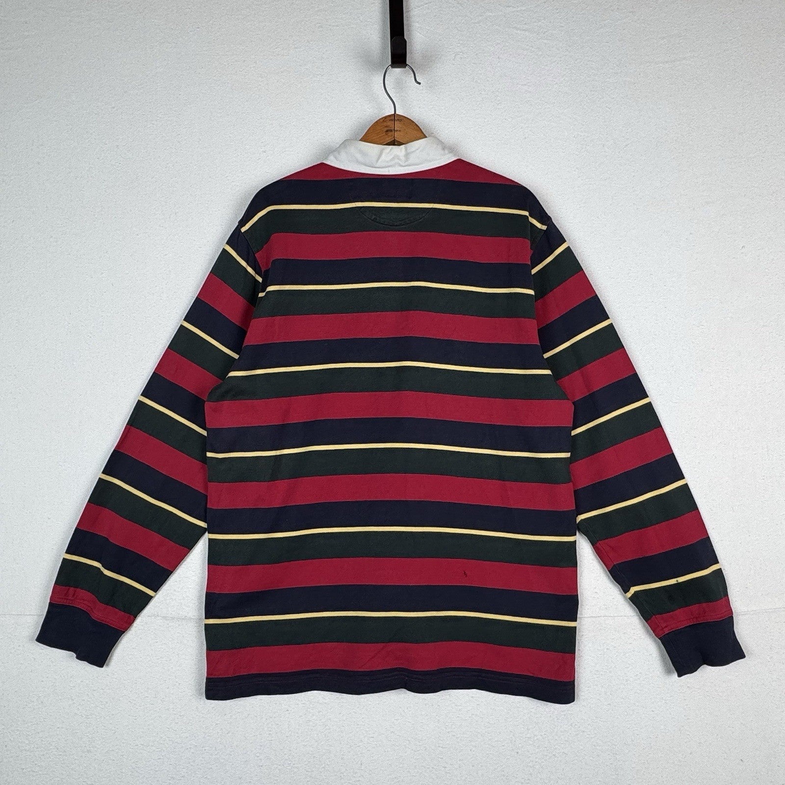 Vintage 90s Brooks Brothers Polo Rugby Striped Red Blue Yellow LS *Distressed