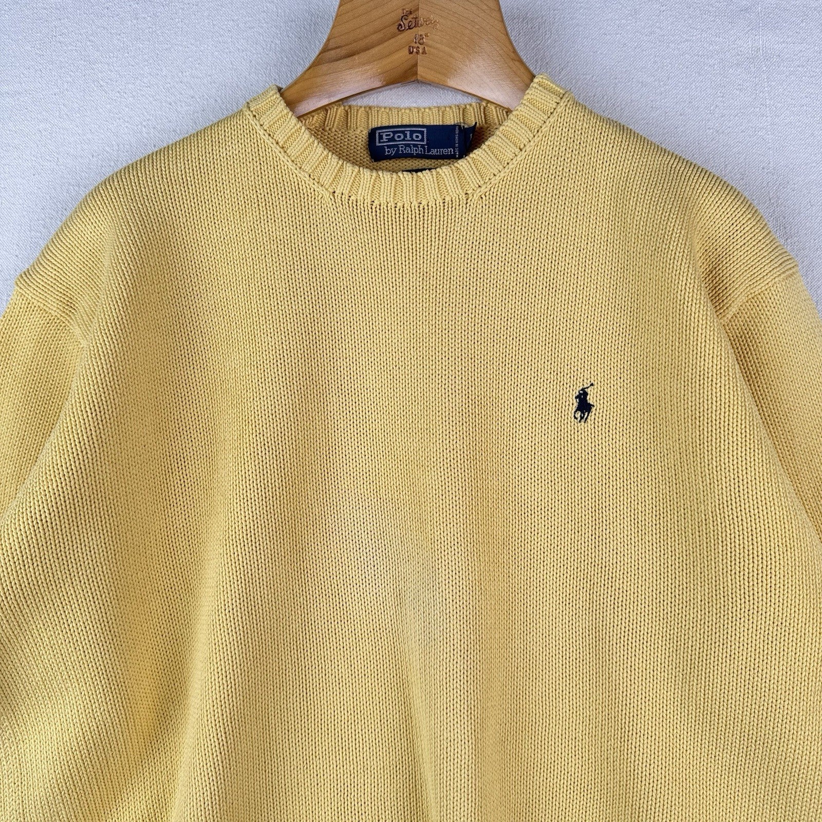 90’s Vtg Polo Ralph Lauren Sweater Men’s Large Pale Yellow Knit Cotton *Read
